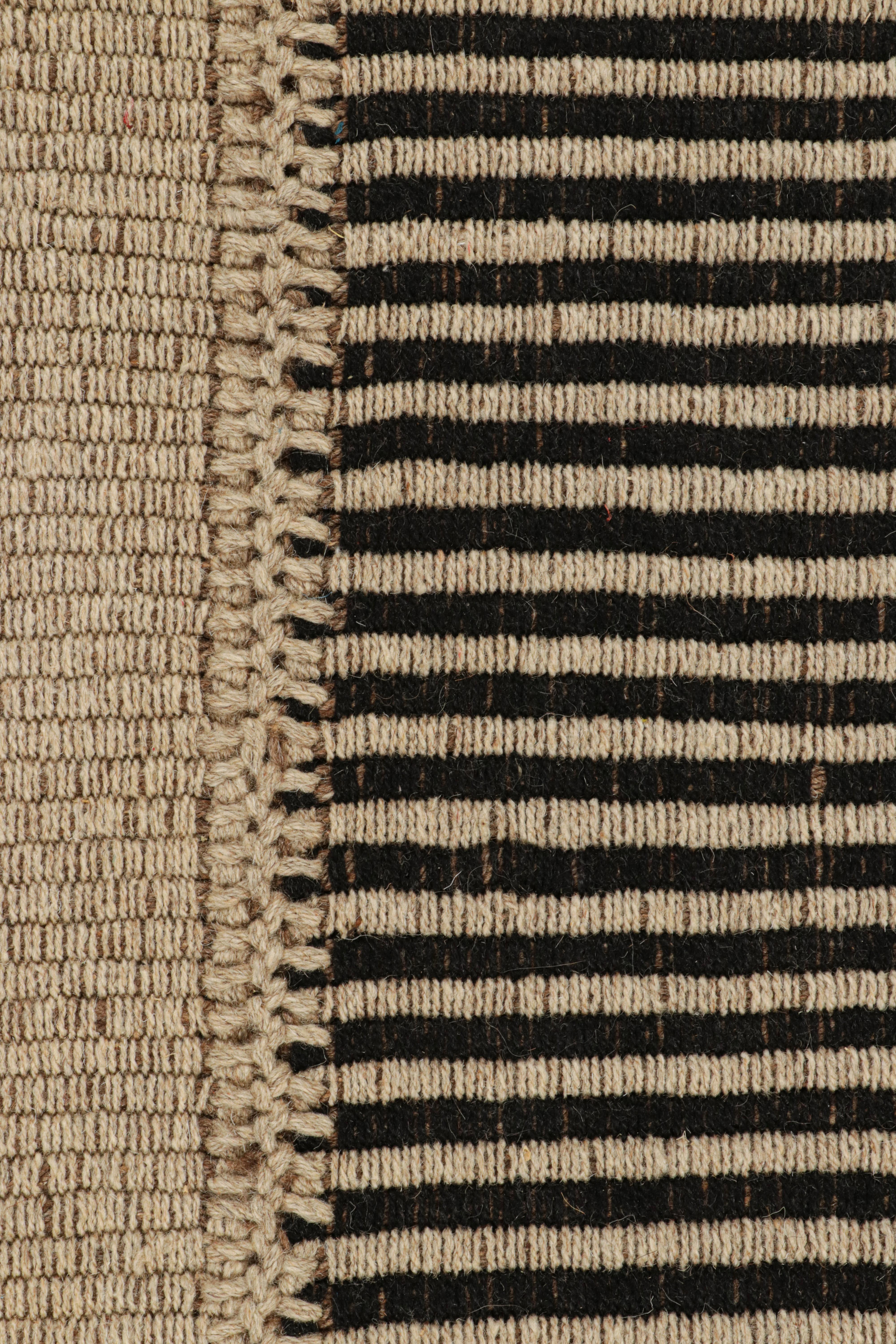 Modern Rug & Kilim’s Contemporary Kilim in Black and Beige Textural Stripes  For Sale