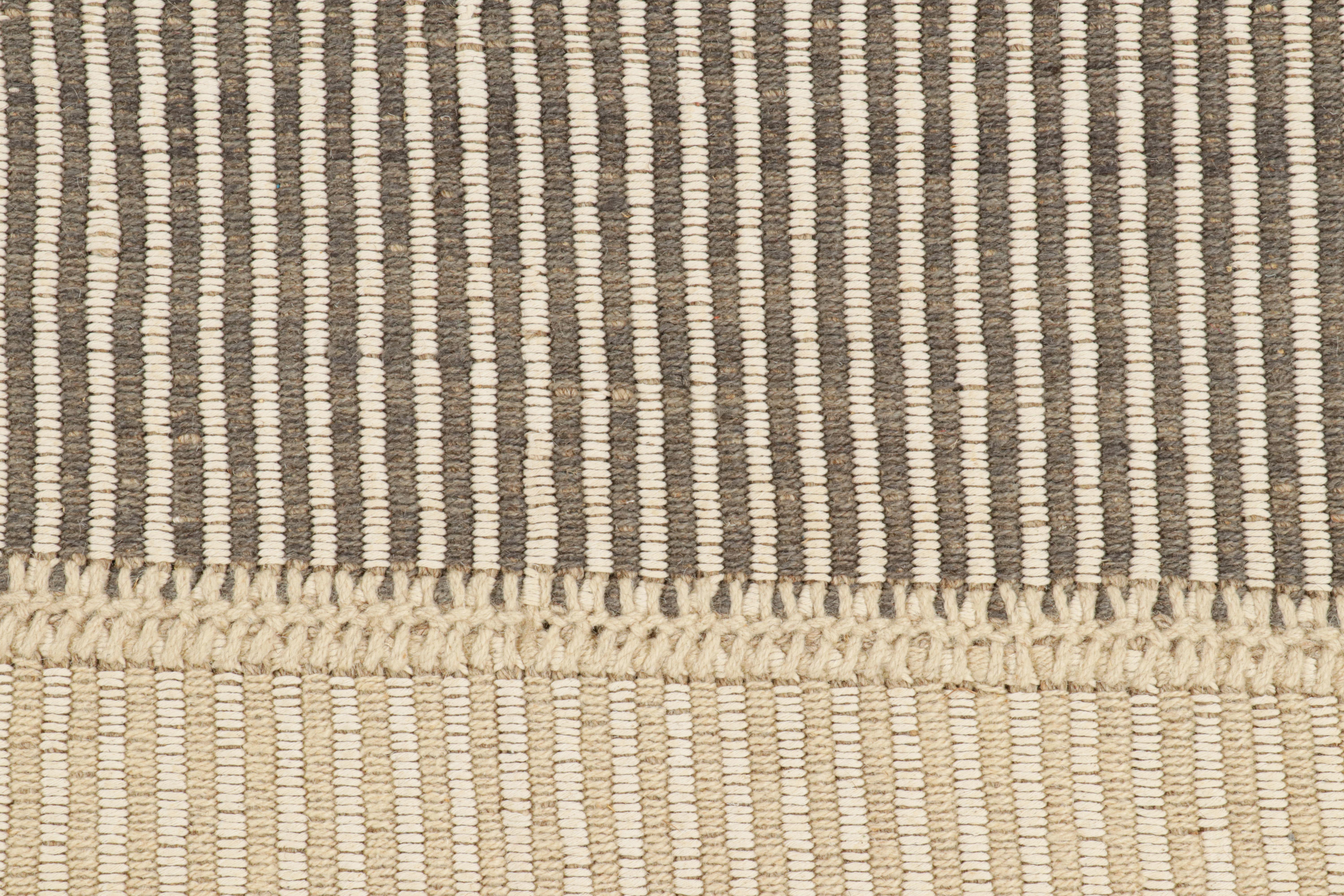 Modern Rug & Kilim’s Contemporary Kilim in Black and Beige Textural Stripes For Sale