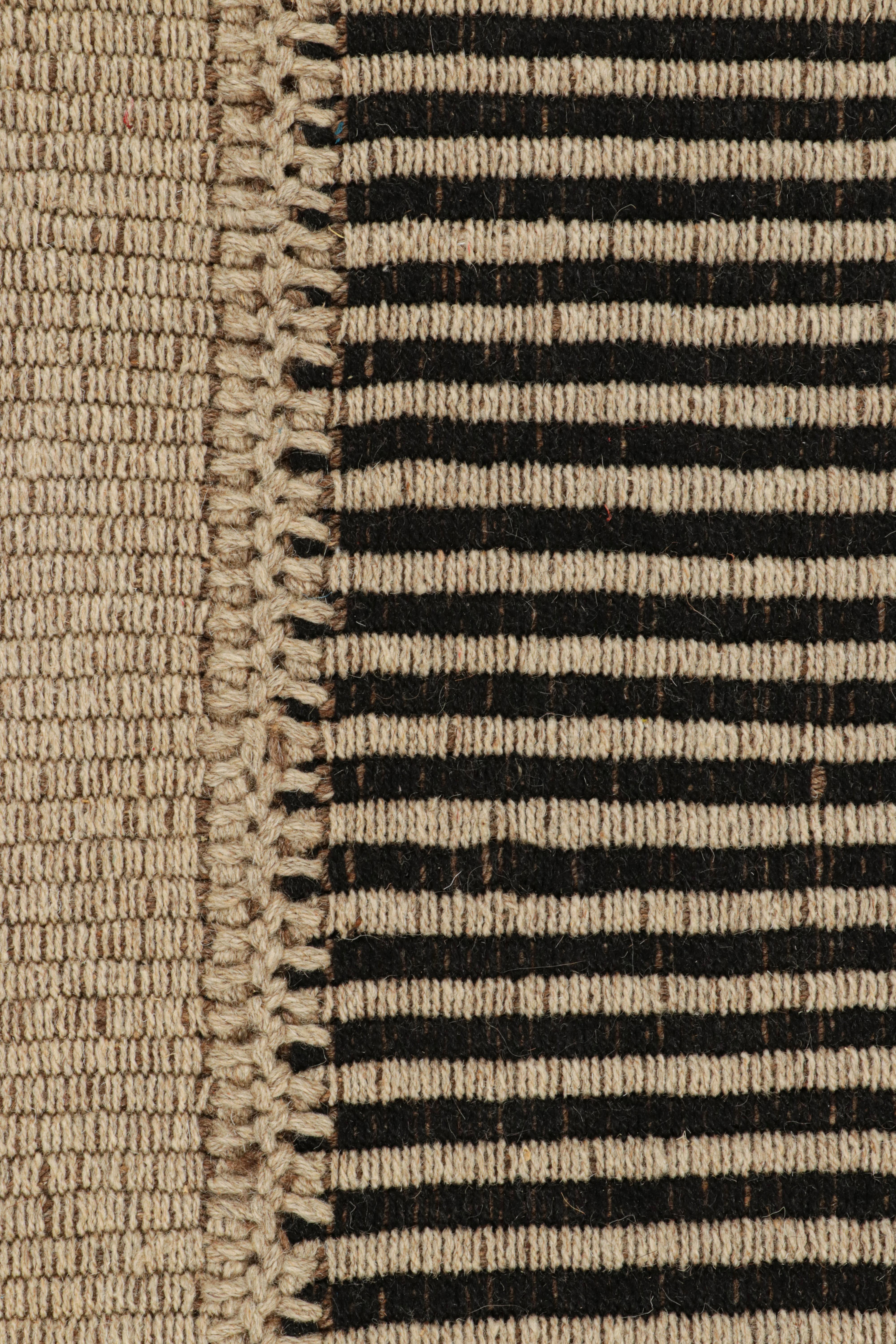 Modern Rug & Kilim’s Contemporary Kilim in Black and Beige Textural Stripes For Sale