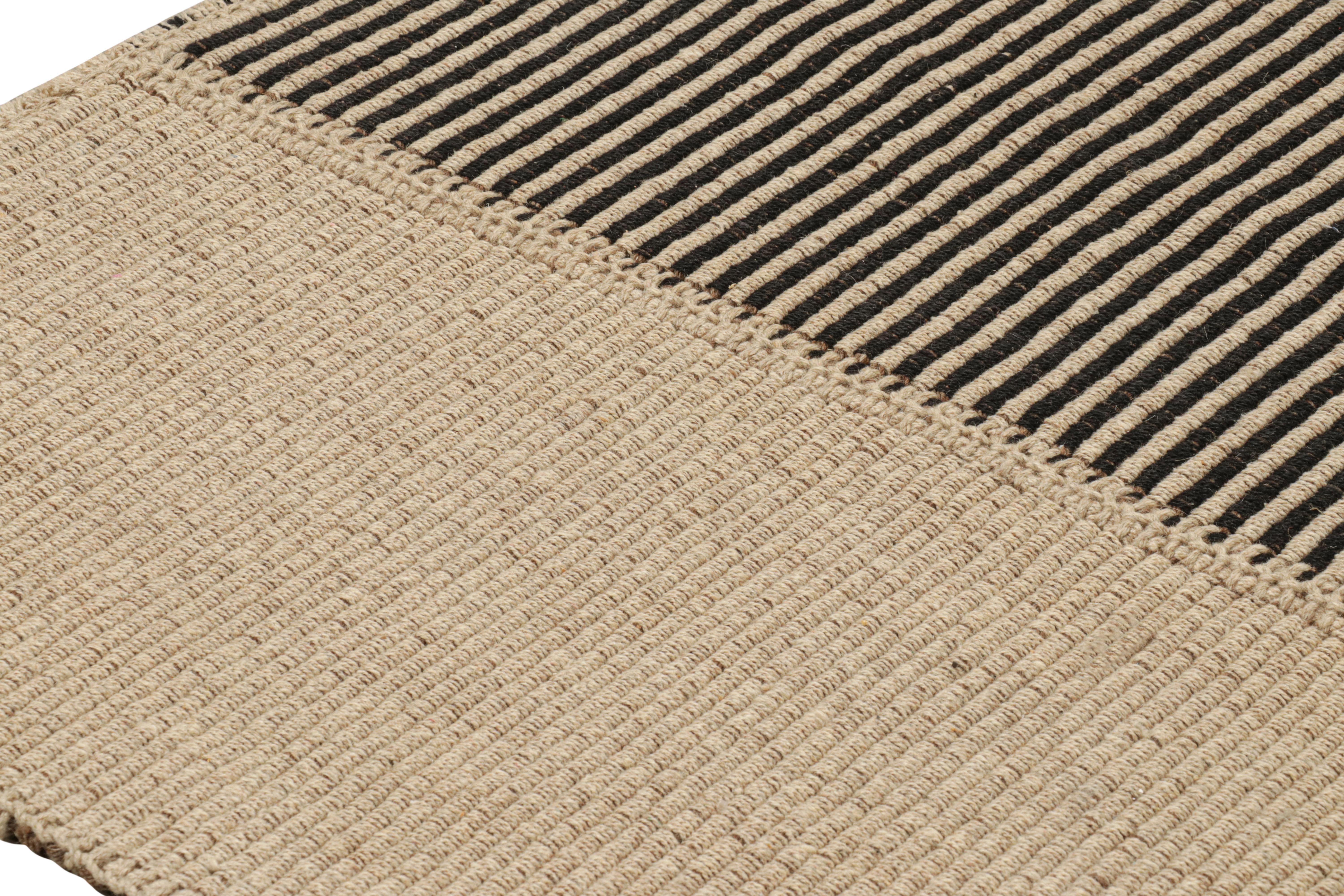 Rug & Kilim’s Contemporary Kilim in Black and Beige Textural Stripes  In New Condition For Sale In Long Island City, NY