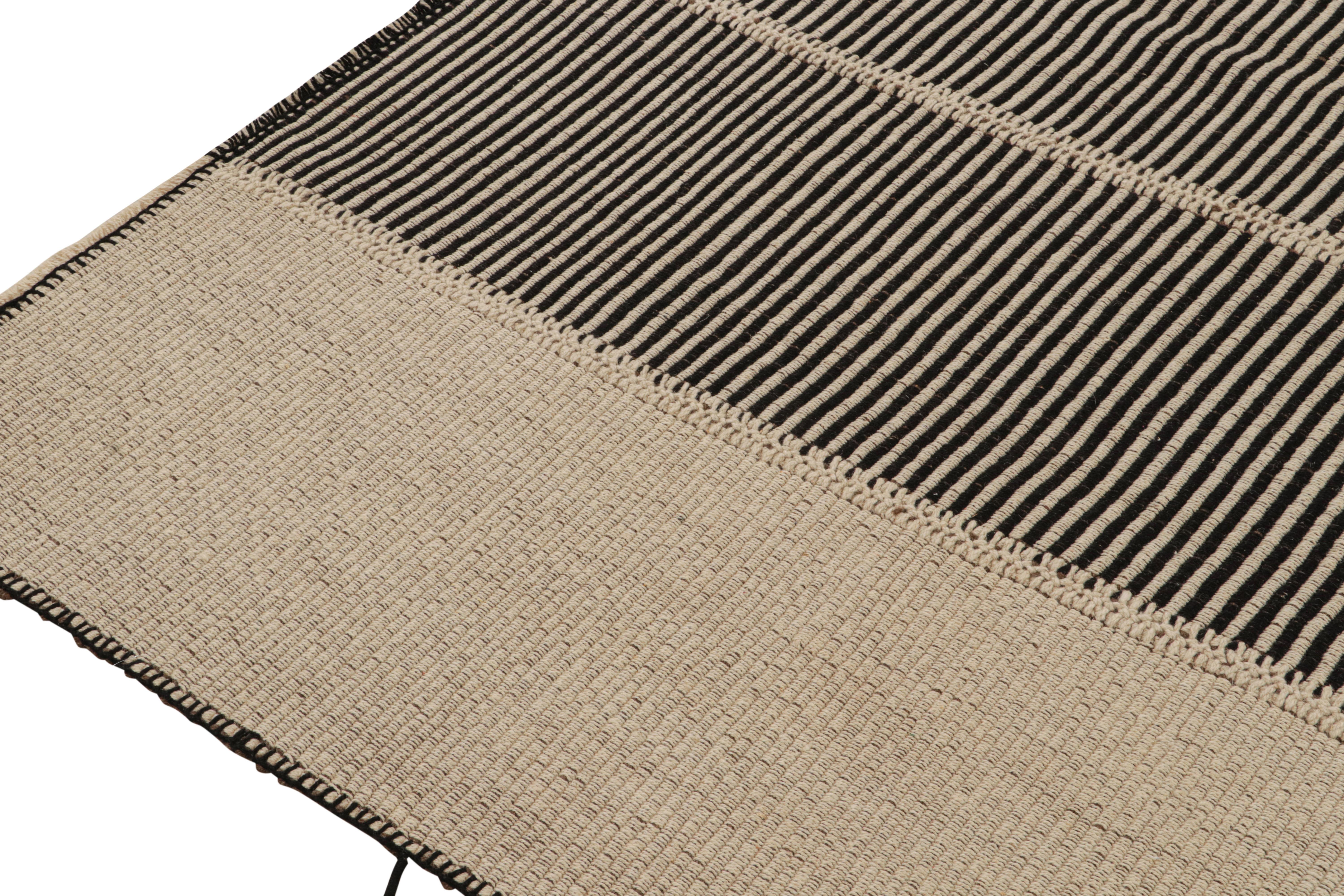 Rug & Kilim’s Contemporary Kilim in Black & Beige Stripes with Brown Accents In New Condition For Sale In Long Island City, NY