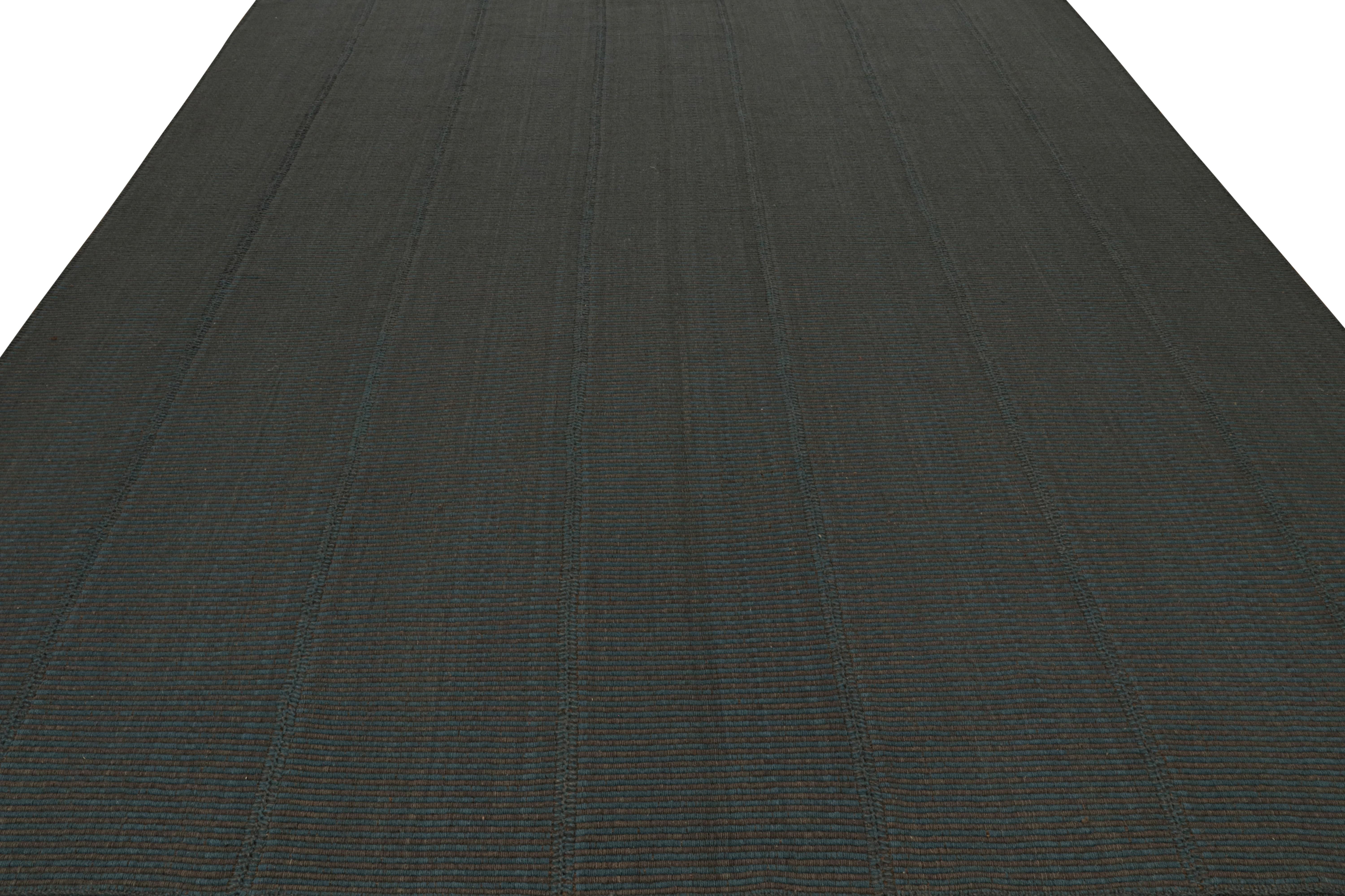 Modern Rug & Kilim’s Contemporary Kilim in Black, with Blue Accents For Sale