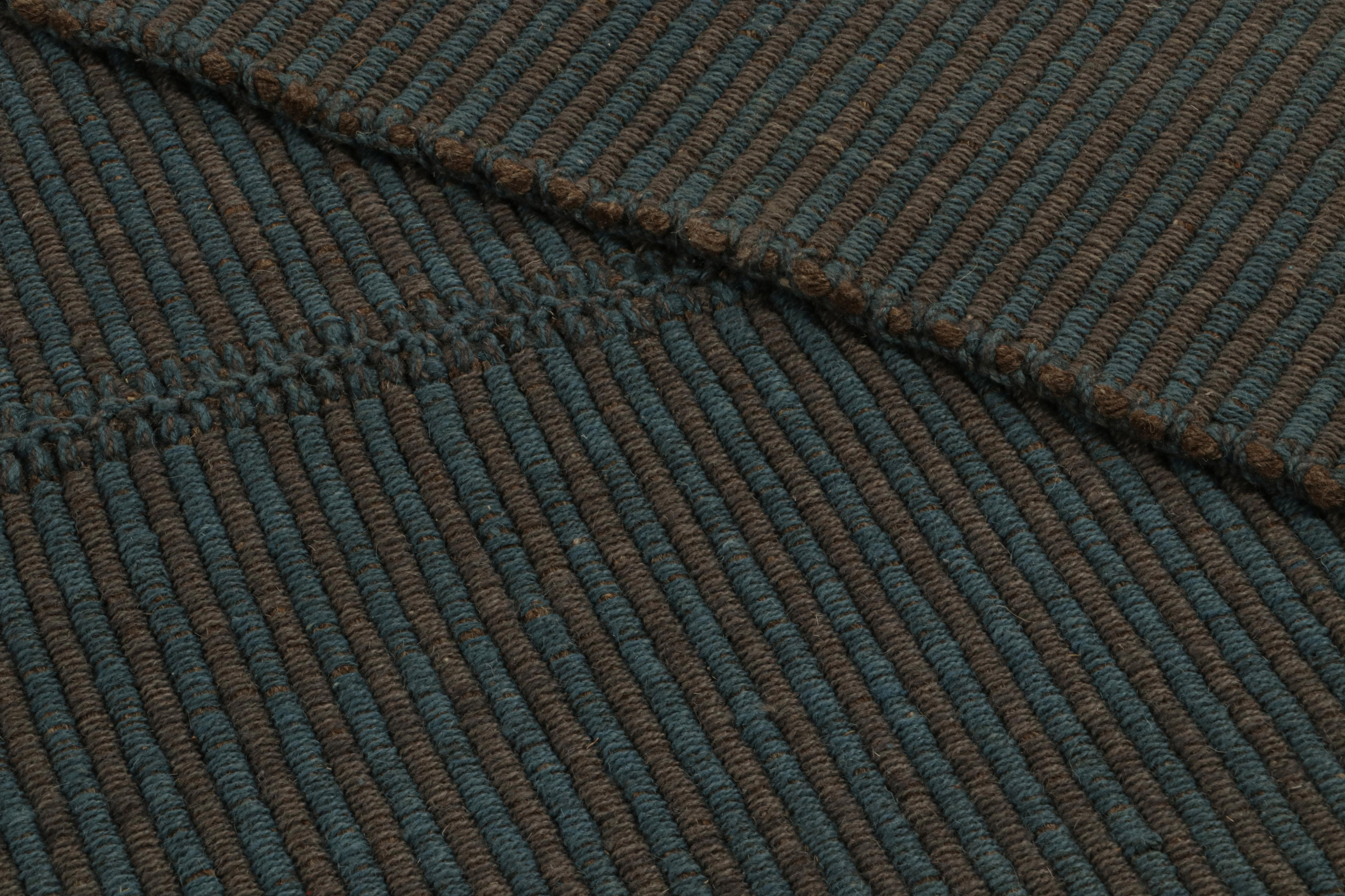 Wool Rug & Kilim’s Contemporary Kilim in Black, with Blue Accents For Sale