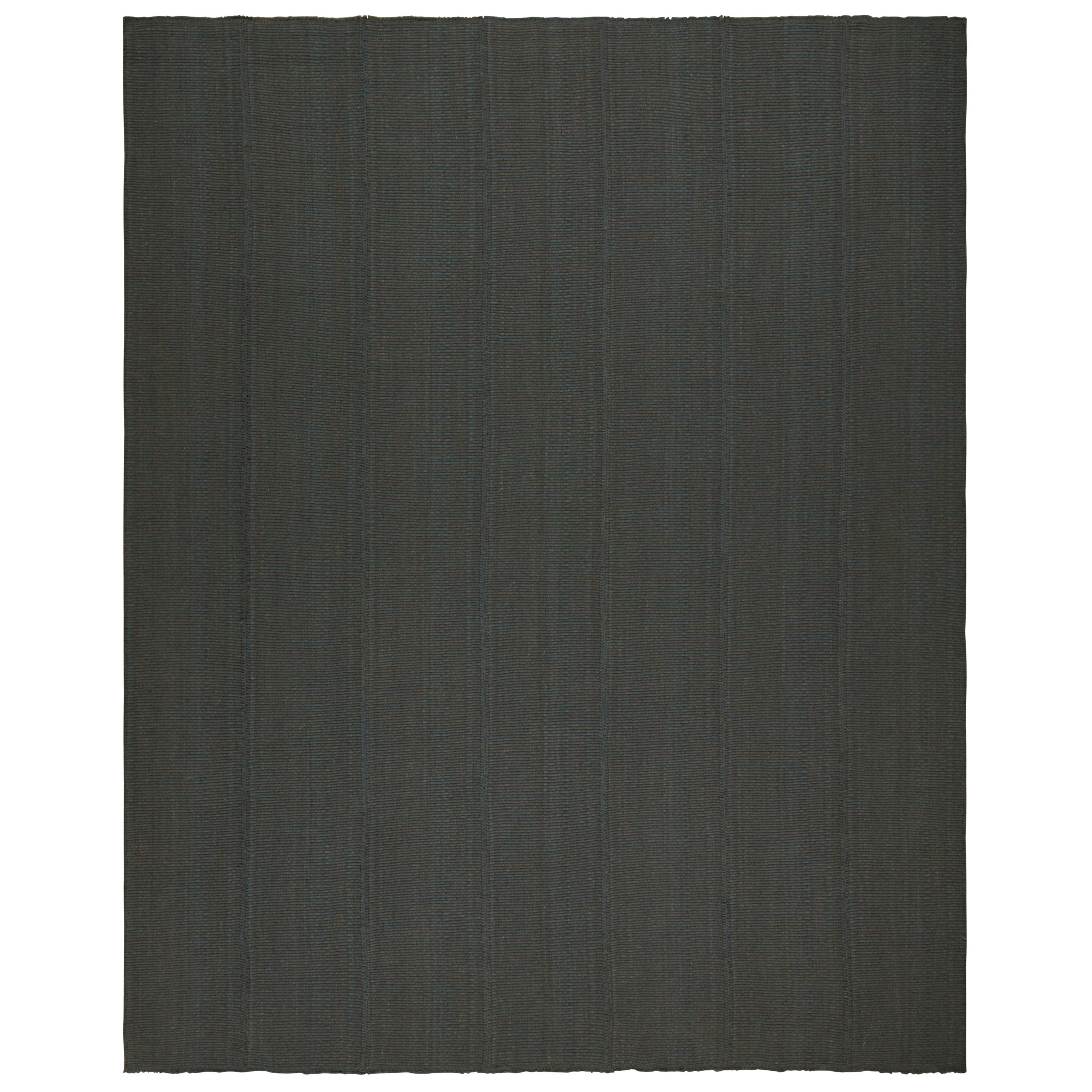 Rug & Kilim’s Contemporary Kilim in Black, with Blue Accents For Sale