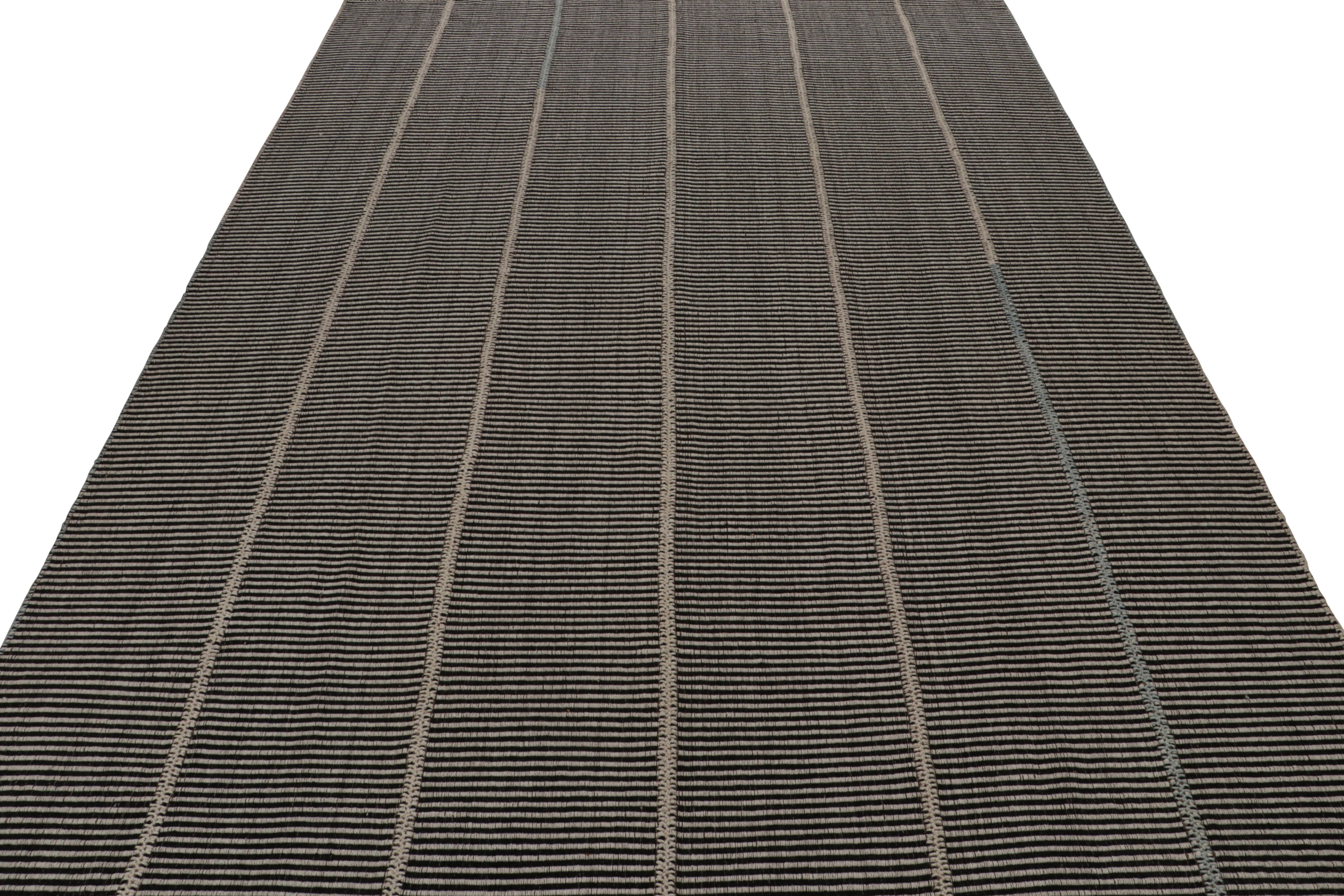 Modern Rug & Kilim’s Contemporary Kilim in Black, with Brown and Green Accents For Sale