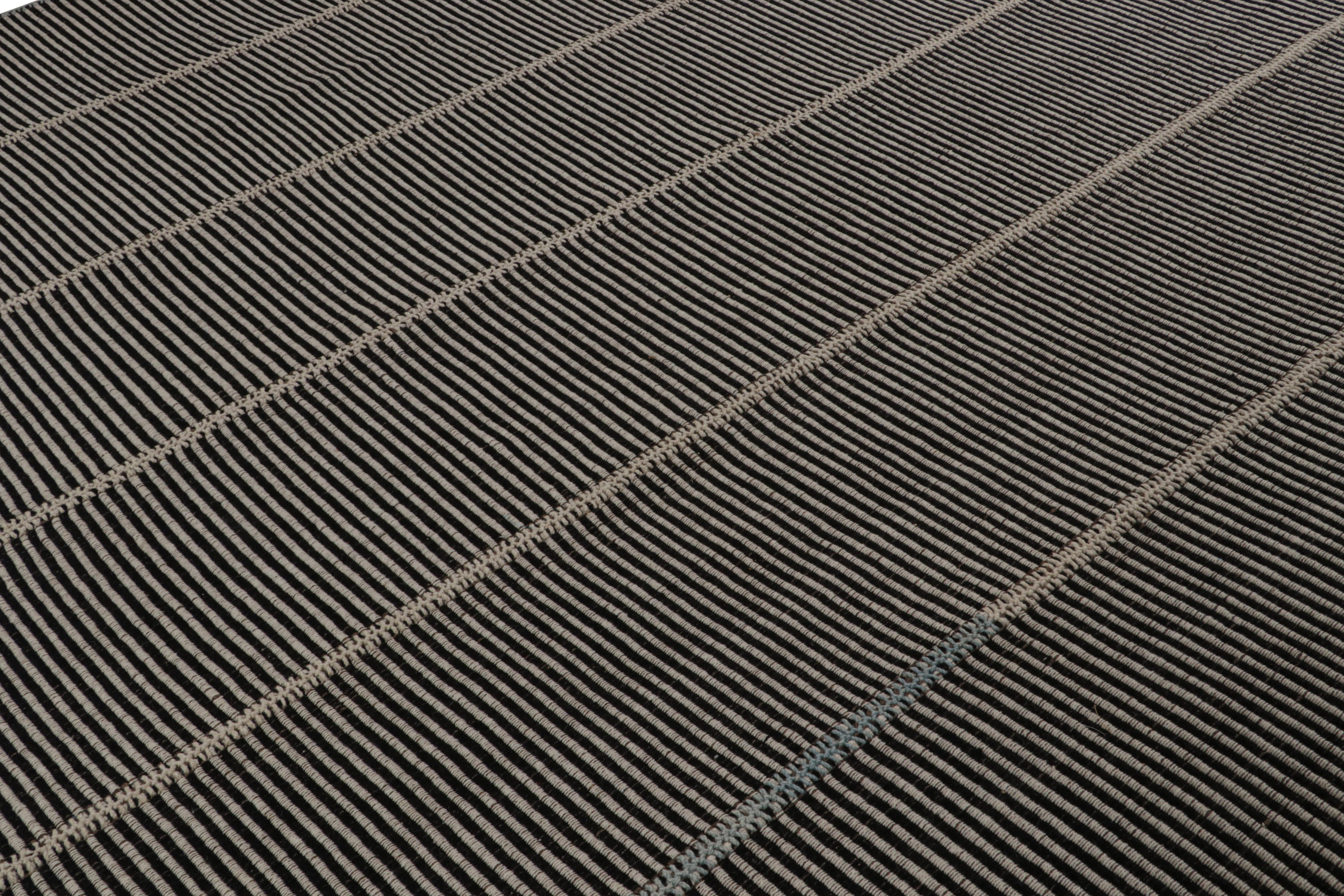 Persian Rug & Kilim’s Contemporary Kilim in Black, with Brown and Green Accents For Sale