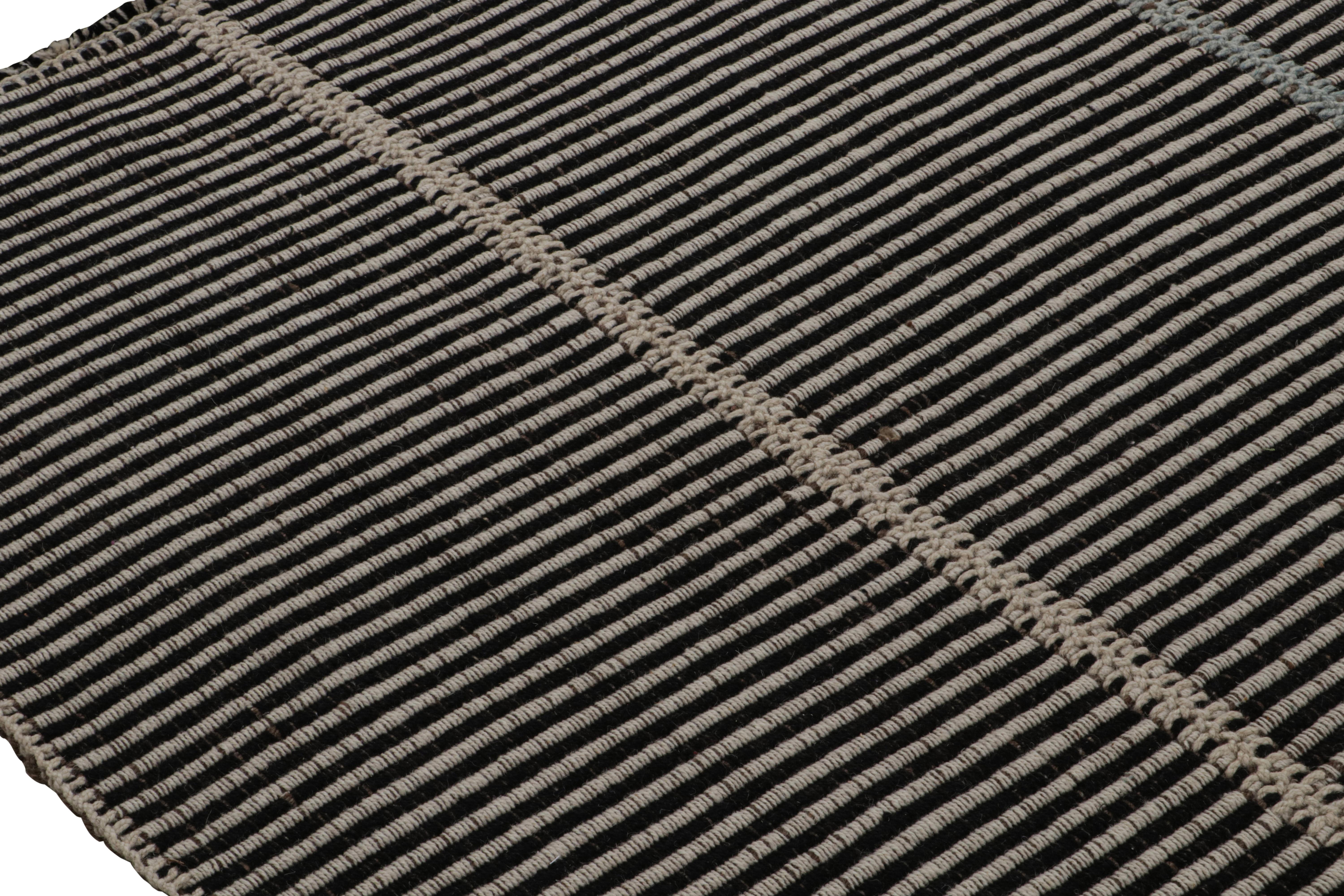 Hand-Woven Rug & Kilim’s Contemporary Kilim in Black, with Brown and Green Accents For Sale