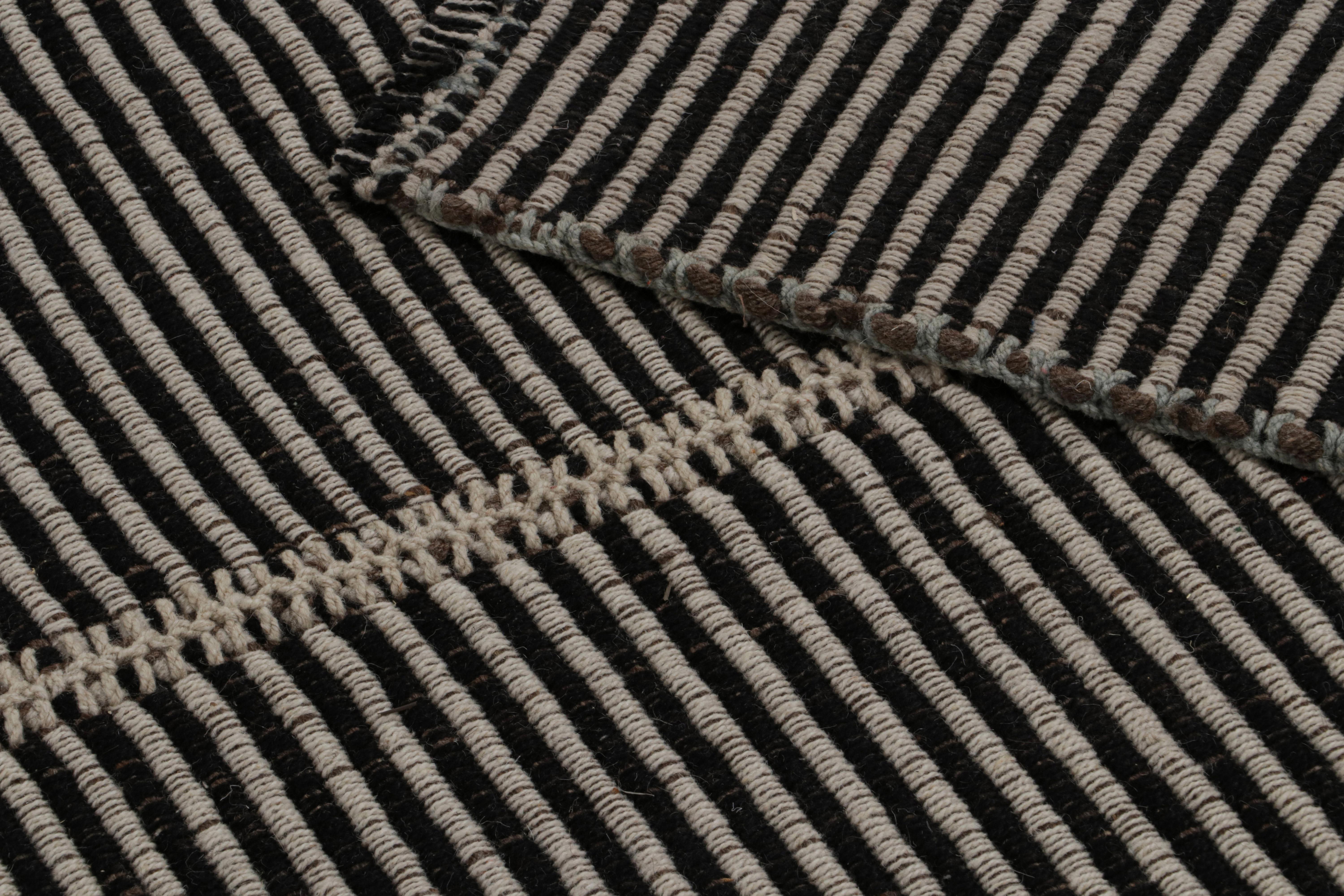 Wool Rug & Kilim’s Contemporary Kilim in Black, with Brown and Green Accents For Sale