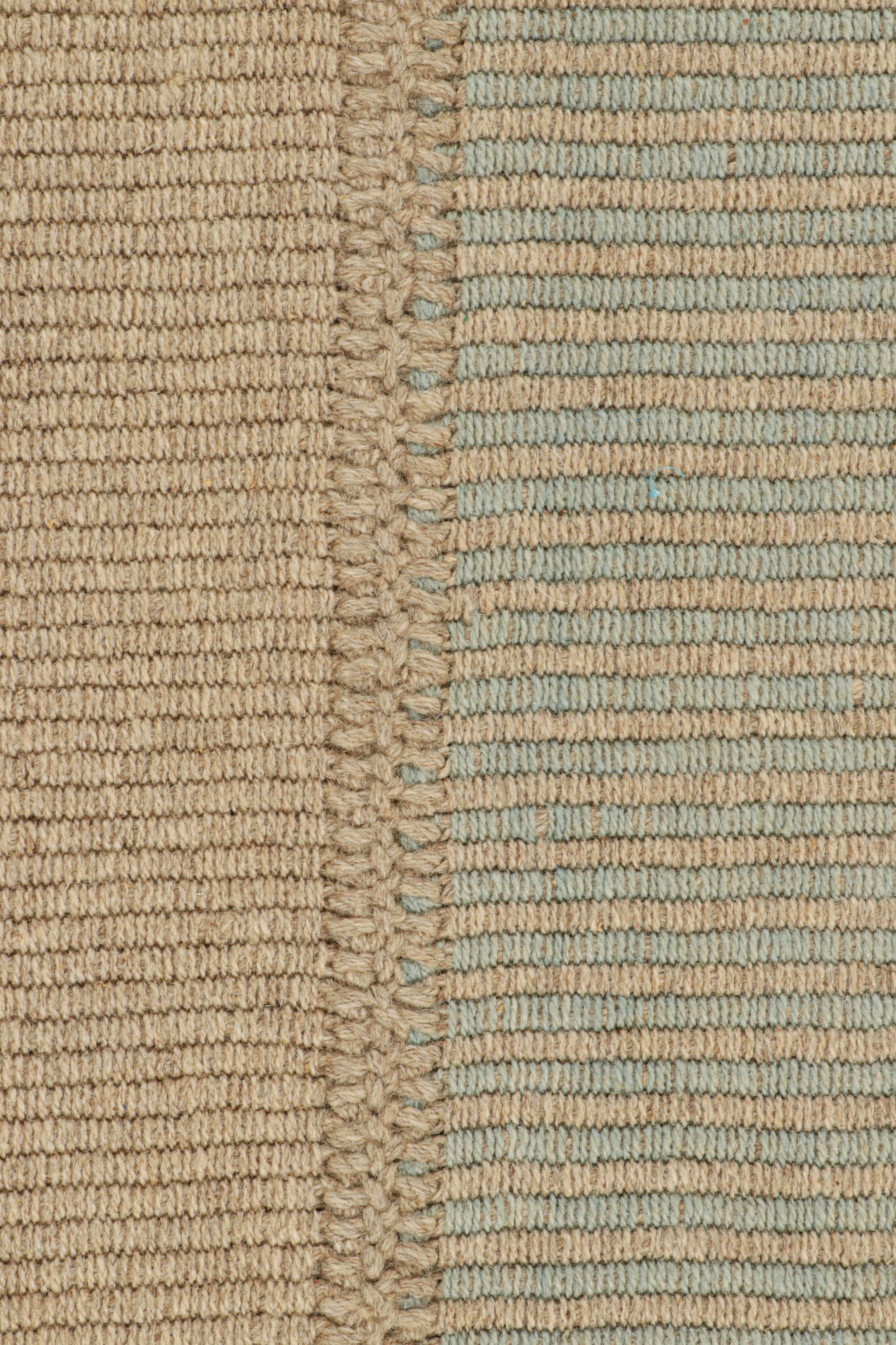 Modern Rug & Kilim’s Contemporary Kilim in Blue and Beige Textural Stripes For Sale