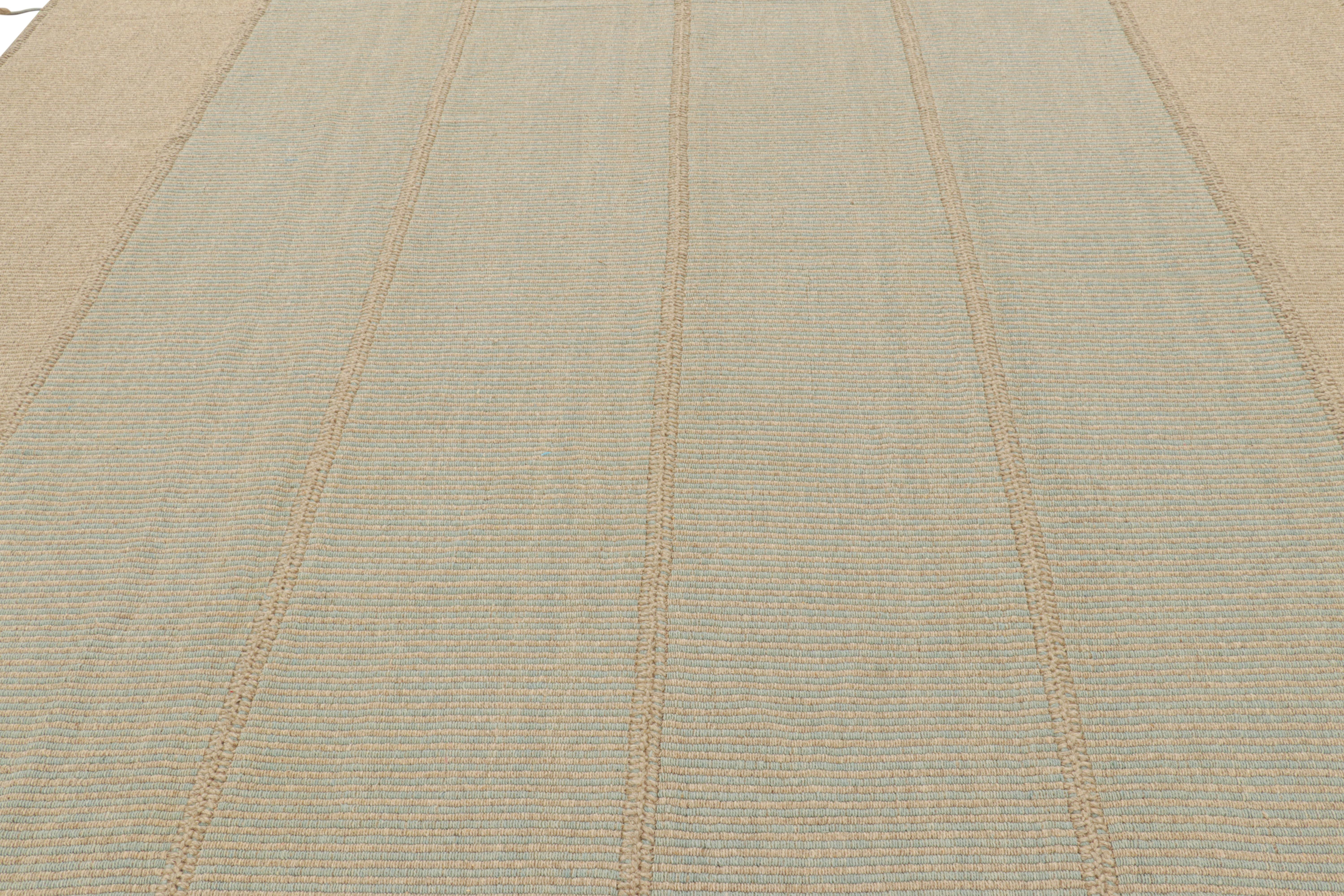 Hand-Woven Rug & Kilim’s Contemporary Kilim in Blue and Beige Textural Stripes For Sale