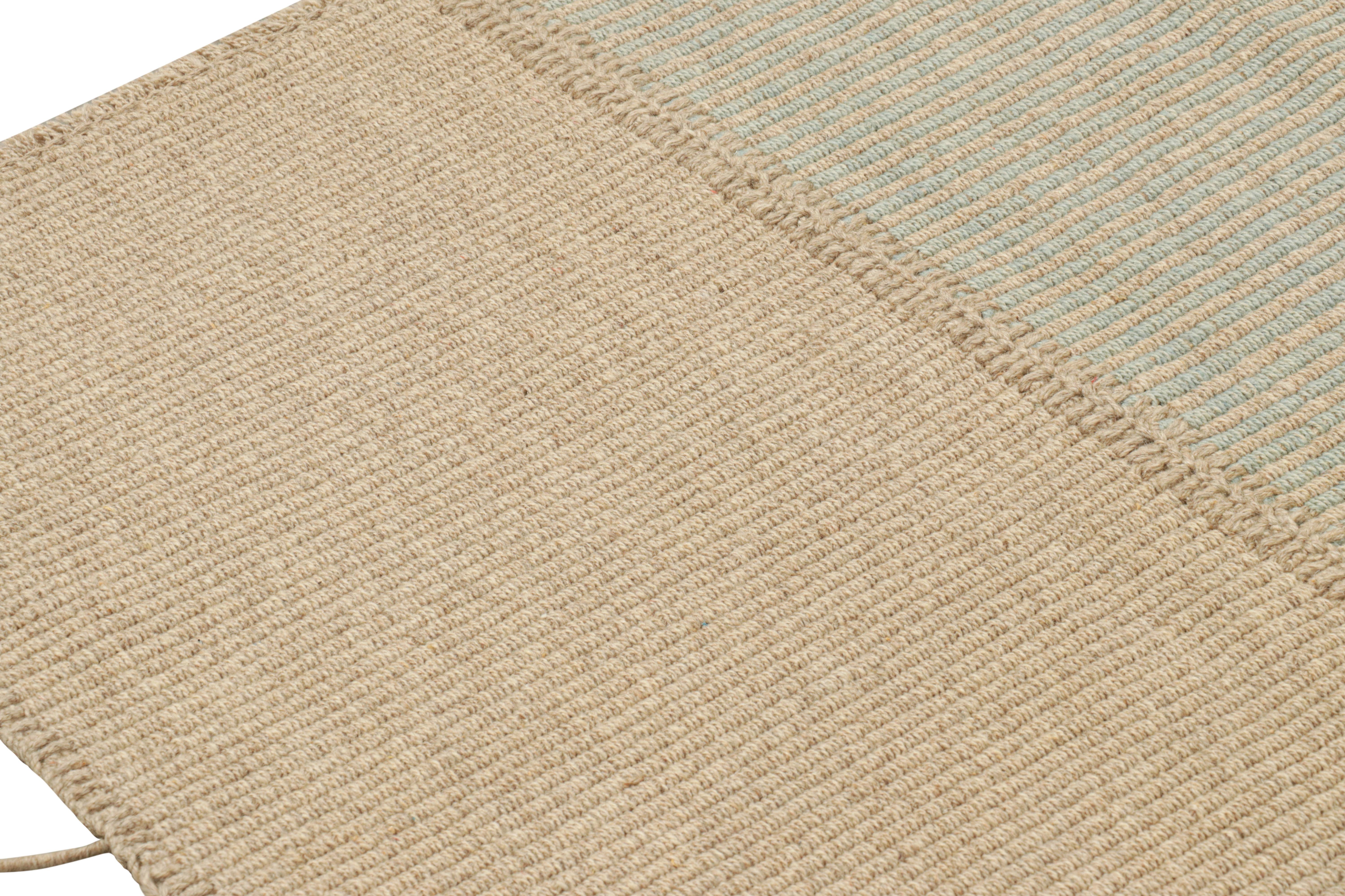 Rug & Kilim’s Contemporary Kilim in Blue and Beige Textural Stripes In New Condition For Sale In Long Island City, NY