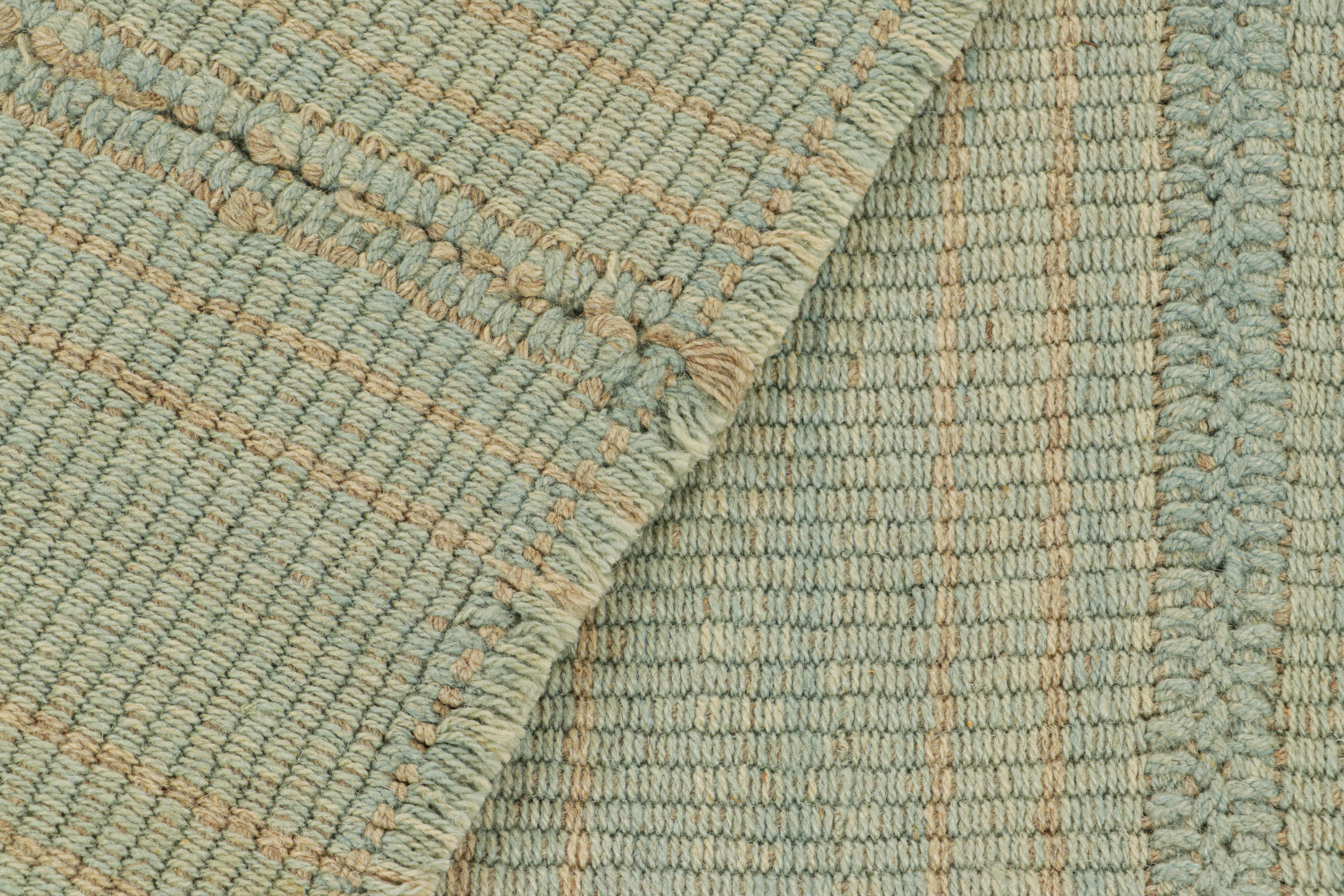 Wool Rug & Kilim’s Contemporary Kilim in Blue and Beige Textural Stripes For Sale