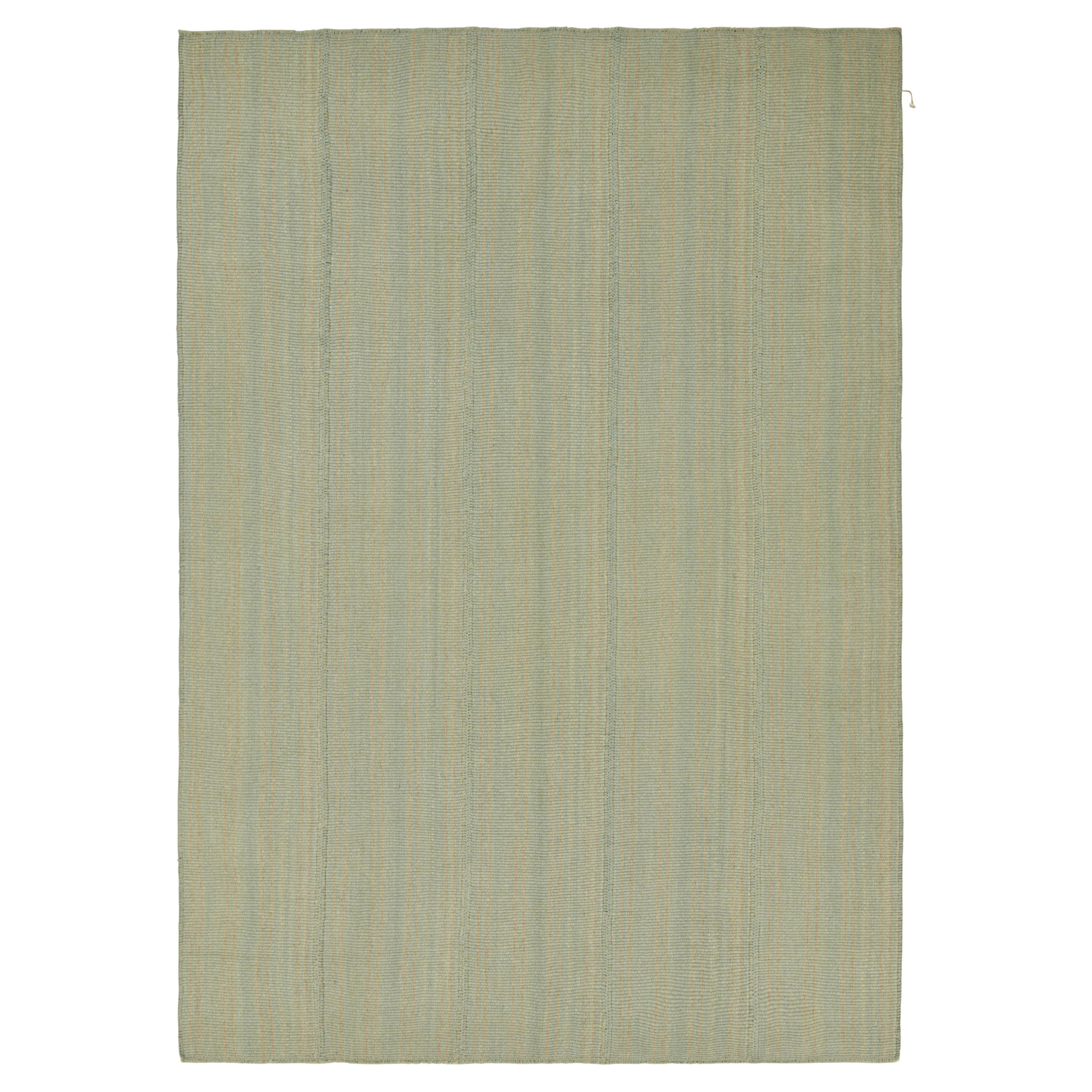 Rug & Kilim’s Contemporary Kilim in Blue and Beige Textural Stripes For Sale