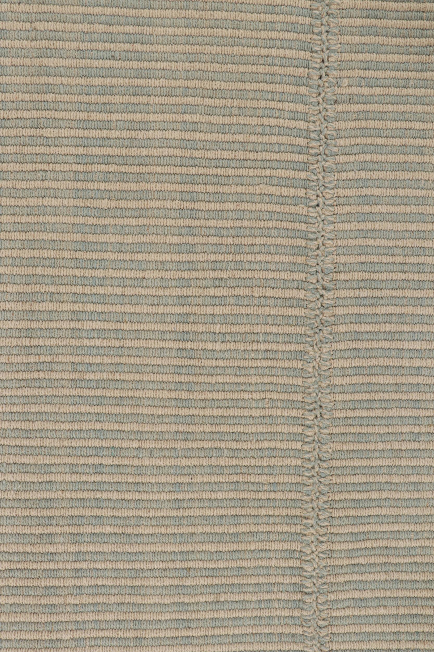 Rug & Kilim’s Contemporary Kilim in Blue and Cream Stripes In New Condition For Sale In Long Island City, NY