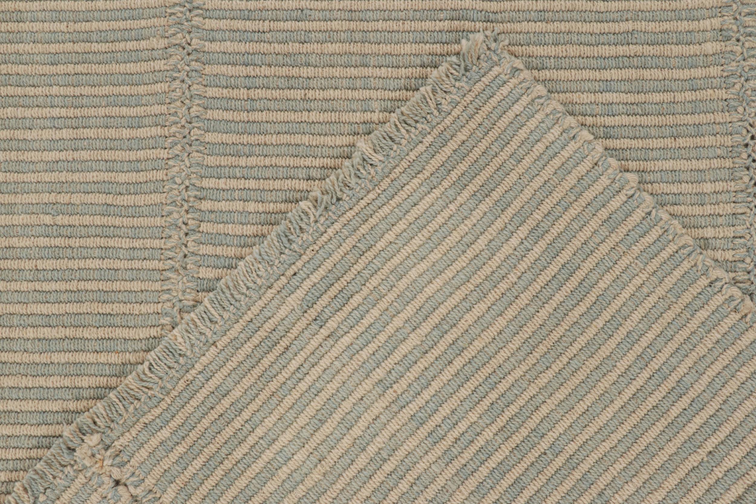 Wool Rug & Kilim’s Contemporary Kilim in Blue and Cream Stripes For Sale