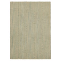 Rug & Kilim's Contemporary Kilim in Blue and Cream White Textural Stripes (Kilim contemporain à rayures texturées bleu et blanc crème)
