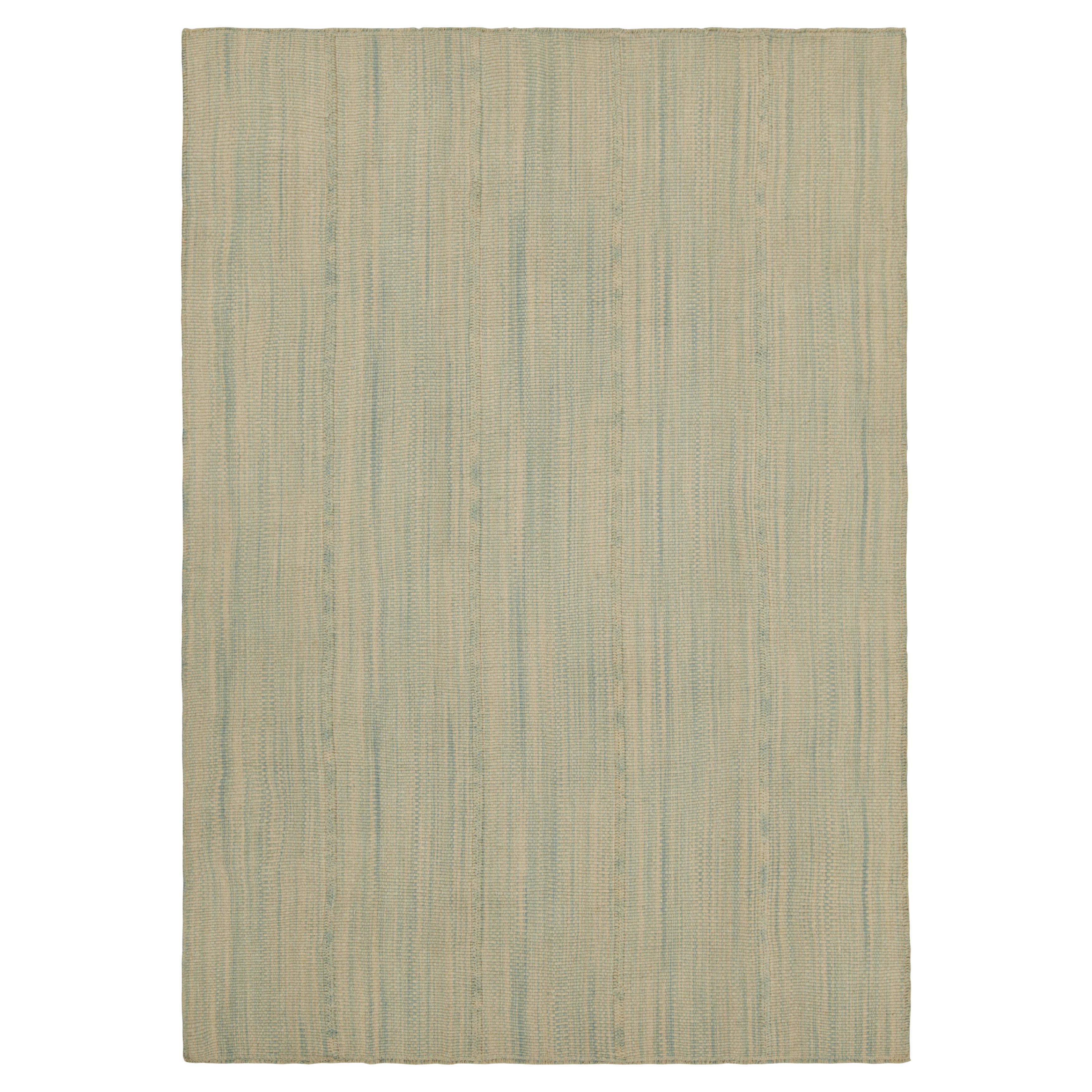 Rug 
Kilim - Kilim contemporaneo a strisce blu e bianco crema