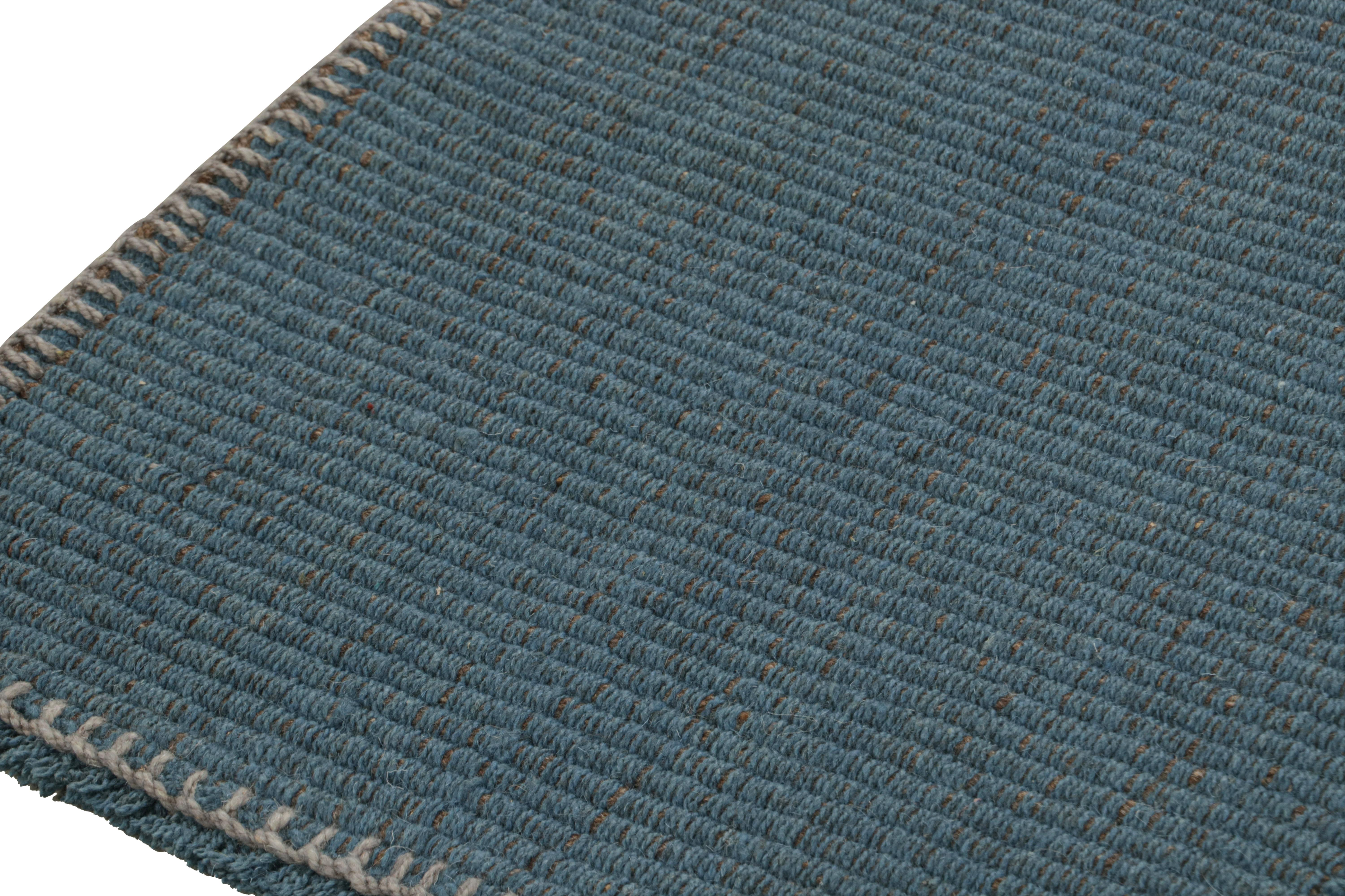 Rug & Kilim's Contemporary Kilim in Blue and Gray Stripes with Brown Accents (Kilim contemporain à rayures bleues et grises avec des accents bruns) Neuf - En vente à Long Island City, NY