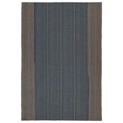 Rug & Kilim’s Contemporary Kilim in Blue and Gray with Stripes & Brown Accents