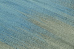 Rug & Kilim’s Contemporary Kilim in Blue and Green Stripes and Geometric Pattern