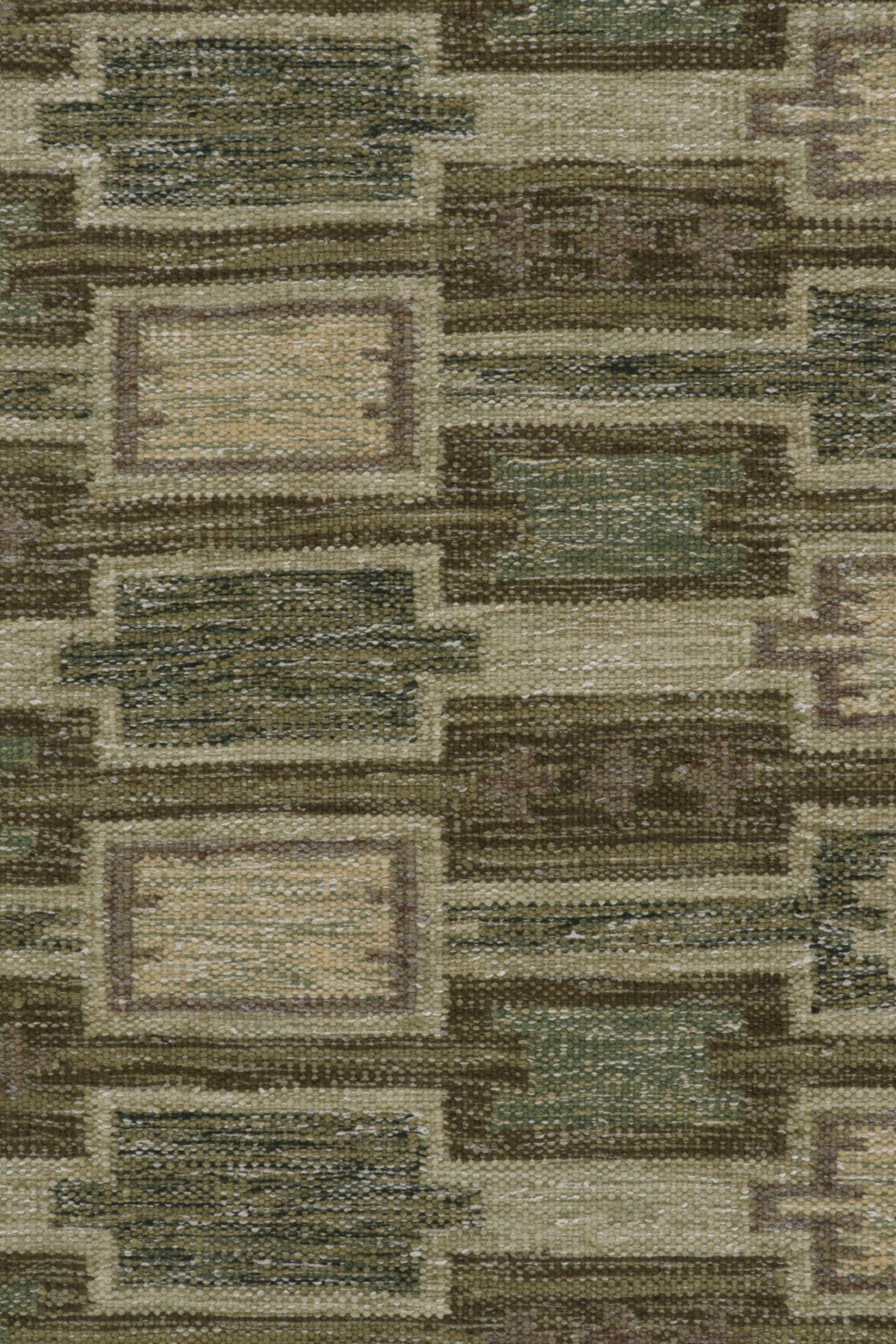 Rug & Kilim's Contemporary Kilim in Blue and Green Stripes and Geometric Pattern (Kilim contemporain à rayures bleues et vertes et motif géométrique) Neuf - En vente à Long Island City, NY