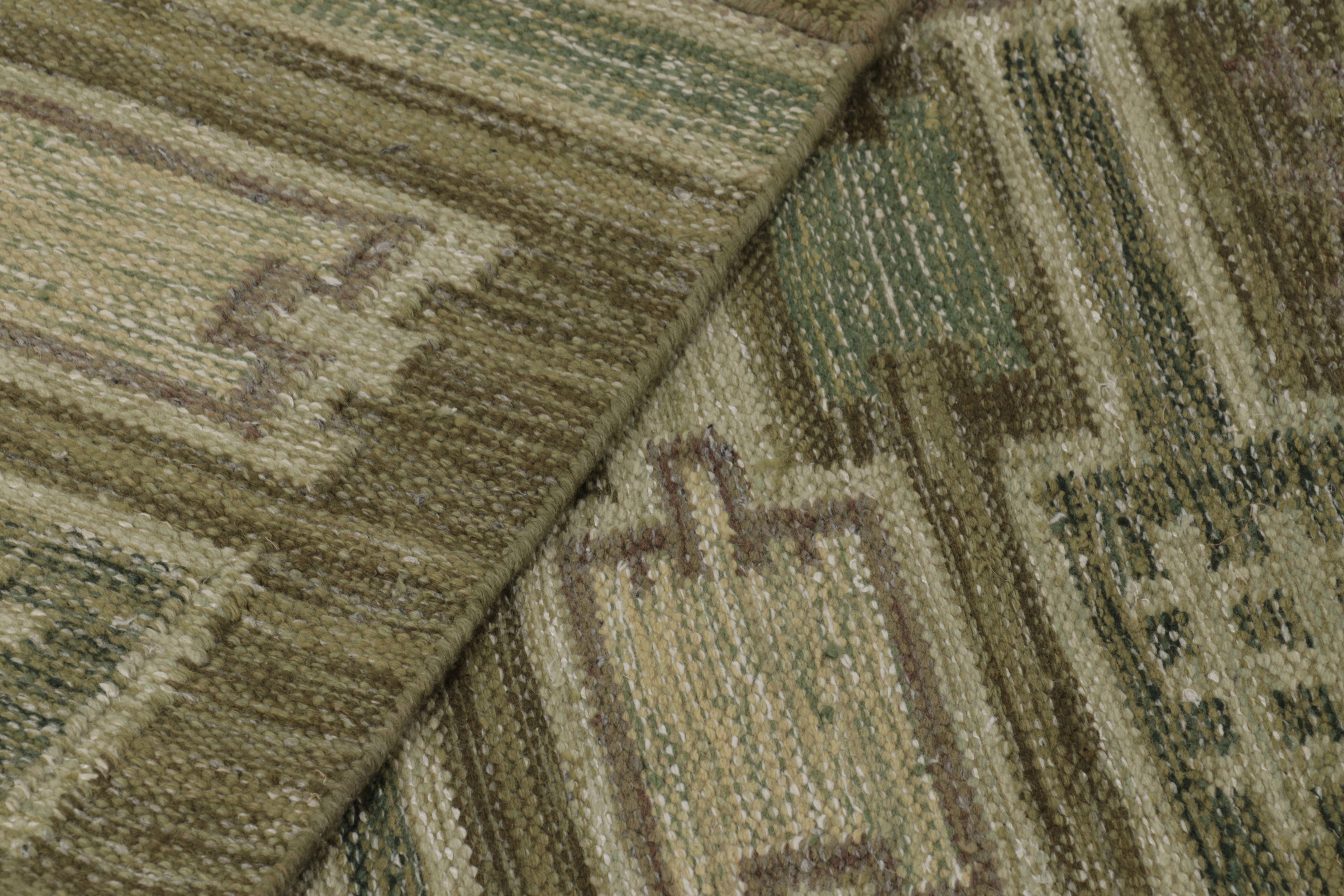 XXIe siècle et contemporain Rug & Kilim's Contemporary Kilim in Blue and Green Stripes and Geometric Pattern (Kilim contemporain à rayures bleues et vertes et motif géométrique) en vente