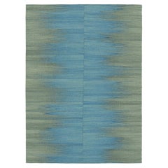 Rug & Kilim’s Contemporary Kilim in Blue and Green Stripes and Geometric Pattern