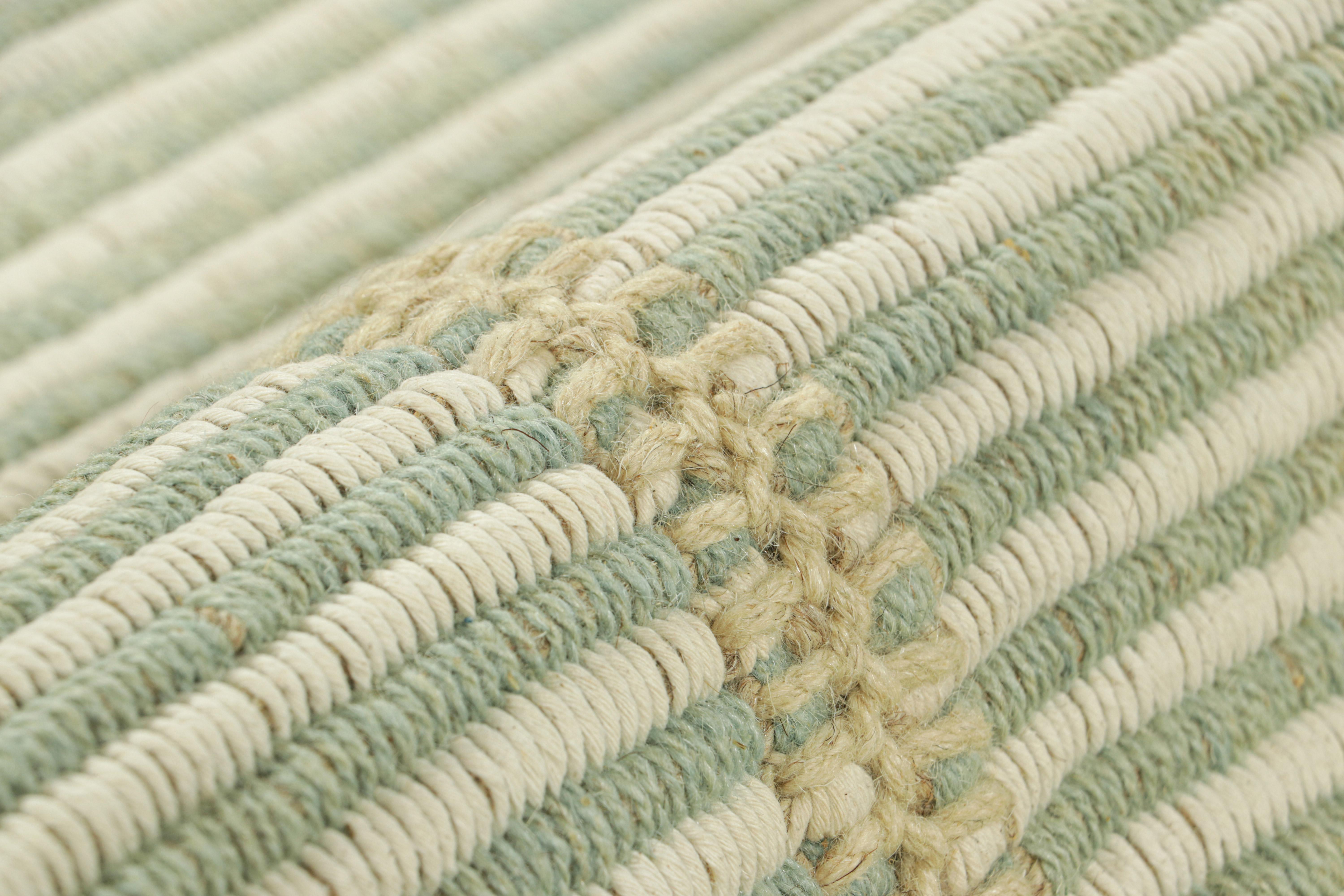 Rug & Kilim's Contemporary Kilim in Blue and Ivory White Textural Stripes (Kilim contemporain à rayures texturées bleu et blanc ivoire) Neuf - En vente à Long Island City, NY
