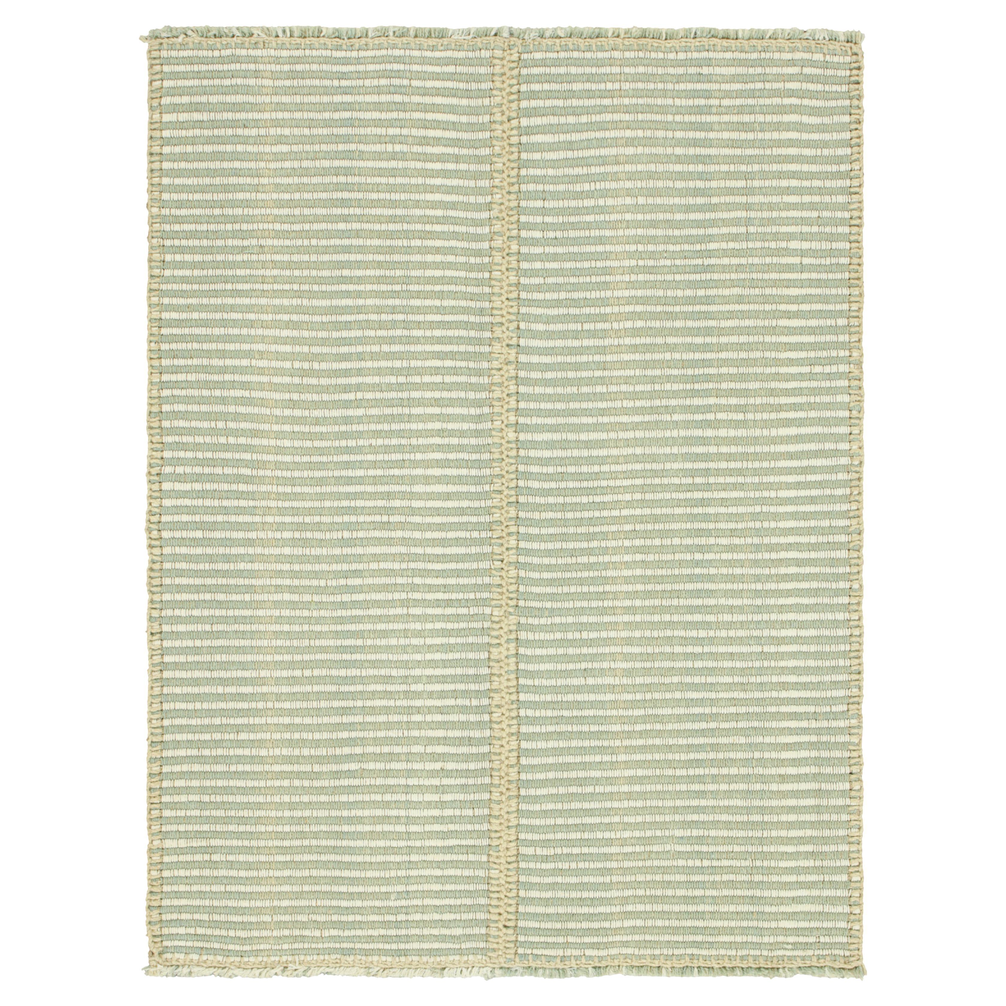 Rug & Kilim - Kilim contemporaneo a strisce blu e bianco avorio