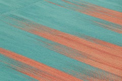 Rug & Kilim’s Contemporary Kilim in Blue and Red Stripes and Geometric Patterns