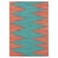 Rug & Kilim’s Contemporary Kilim in Blue and Red Stripes and Geometric Patterns