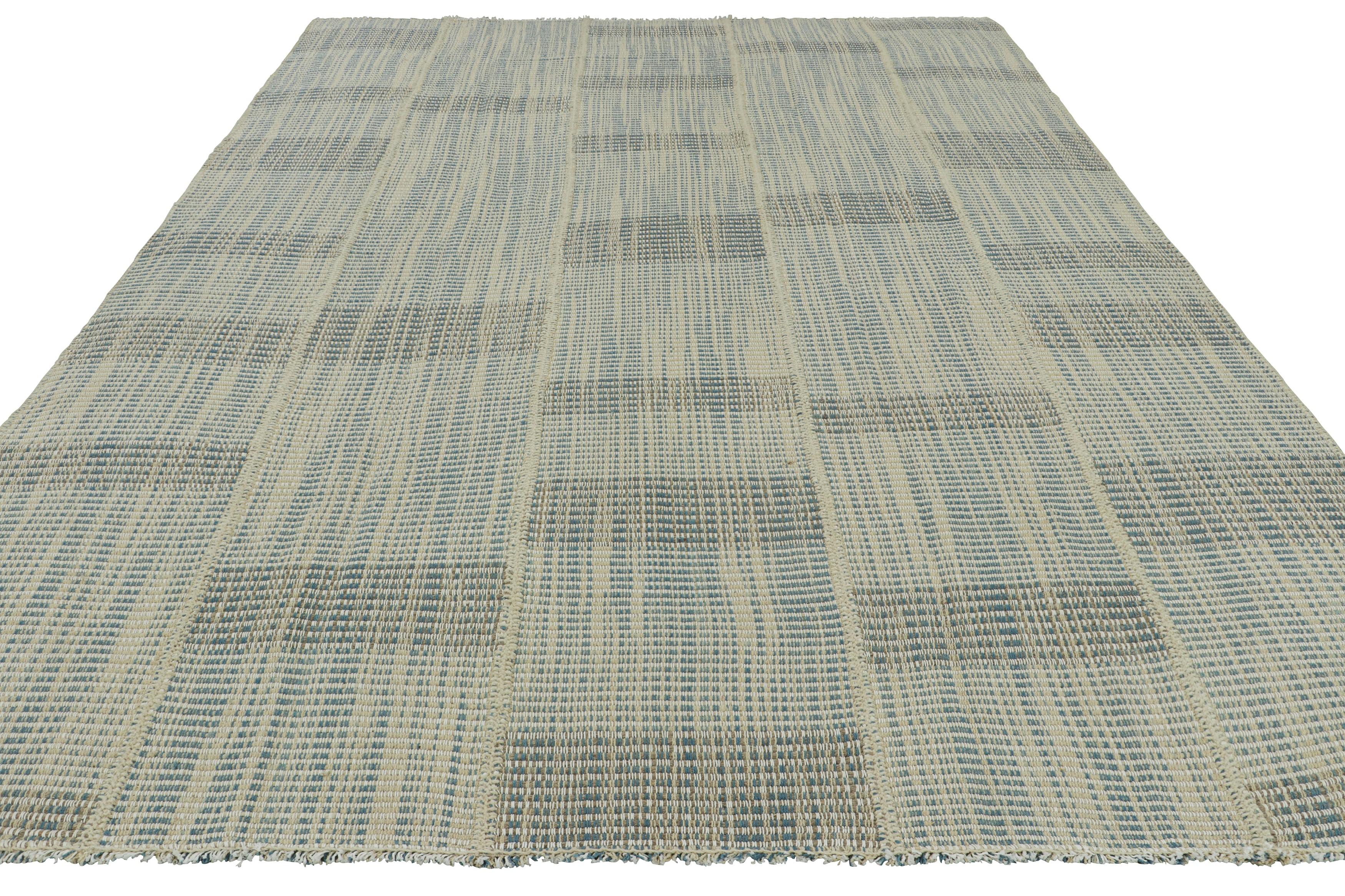 Rug & Kilim’s Contemporary Kilim in Blue and White Textural Stripes In New Condition For Sale In Long Island City, NY