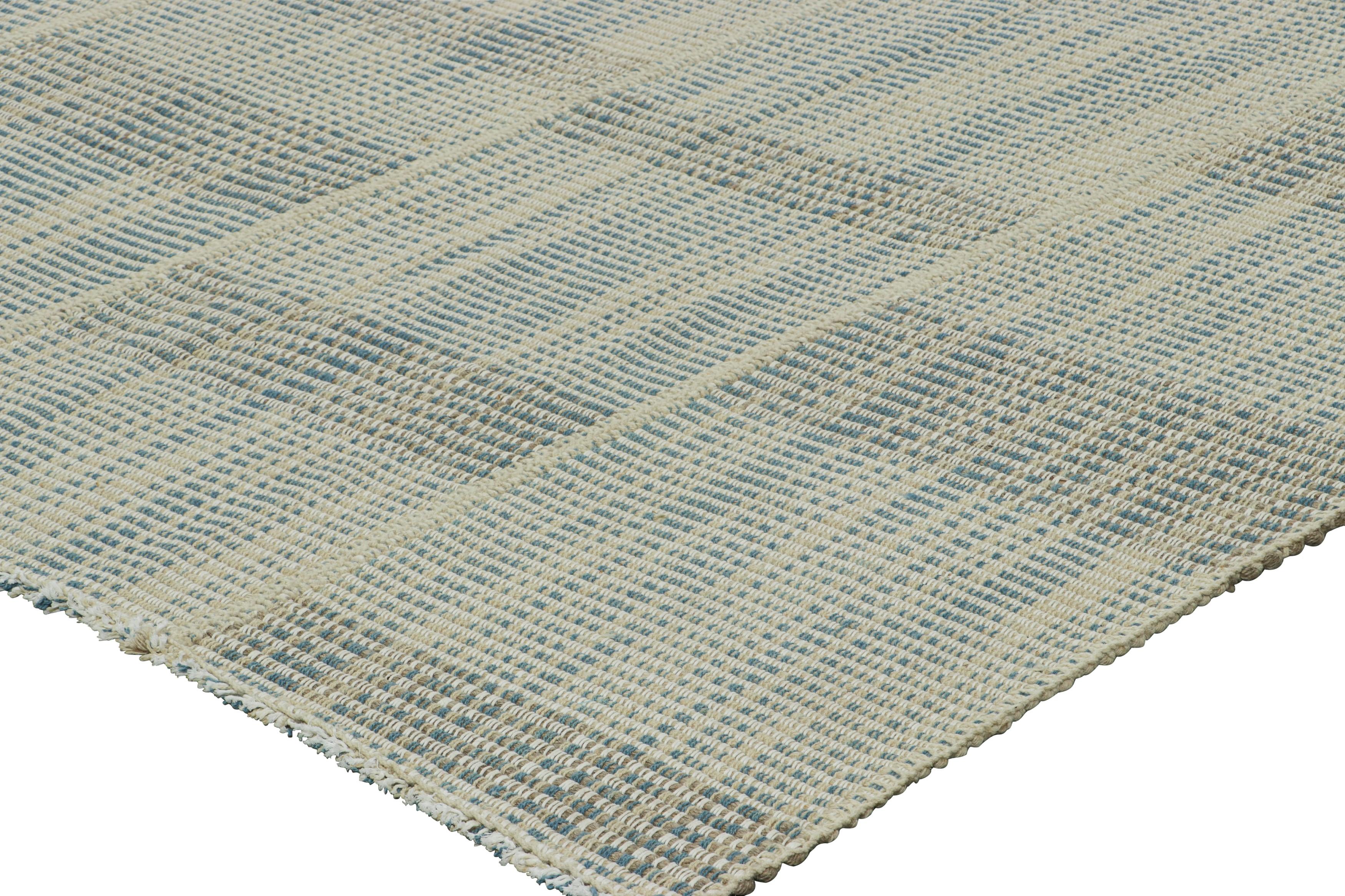 Wool Rug & Kilim’s Contemporary Kilim in Blue and White Textural Stripes For Sale