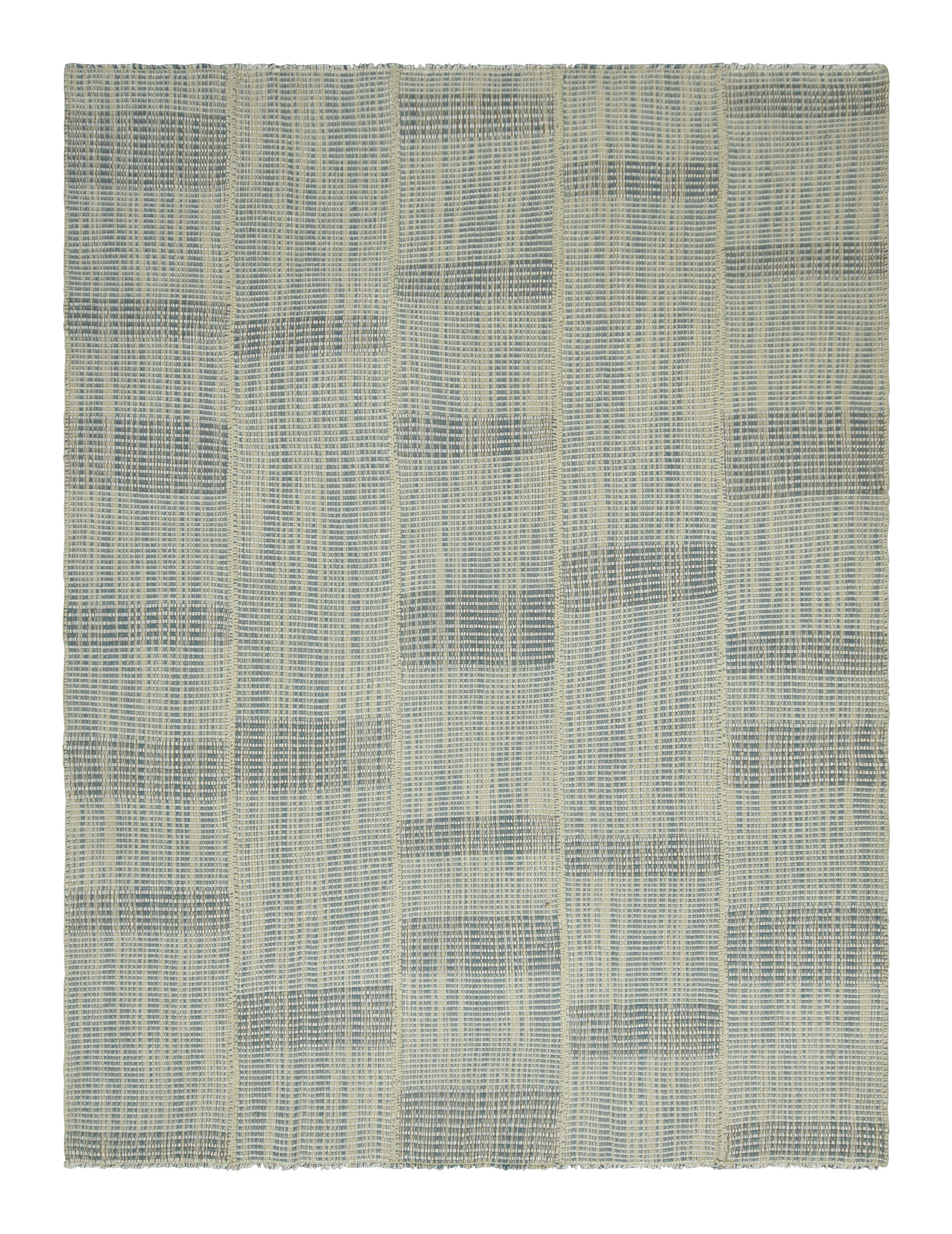 Rug & Kilim’s Contemporary Kilim in Blue and White Textural Stripes