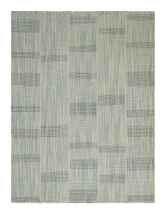 Rug & Kilim’s Contemporary Kilim in Blue and White Textural Stripes