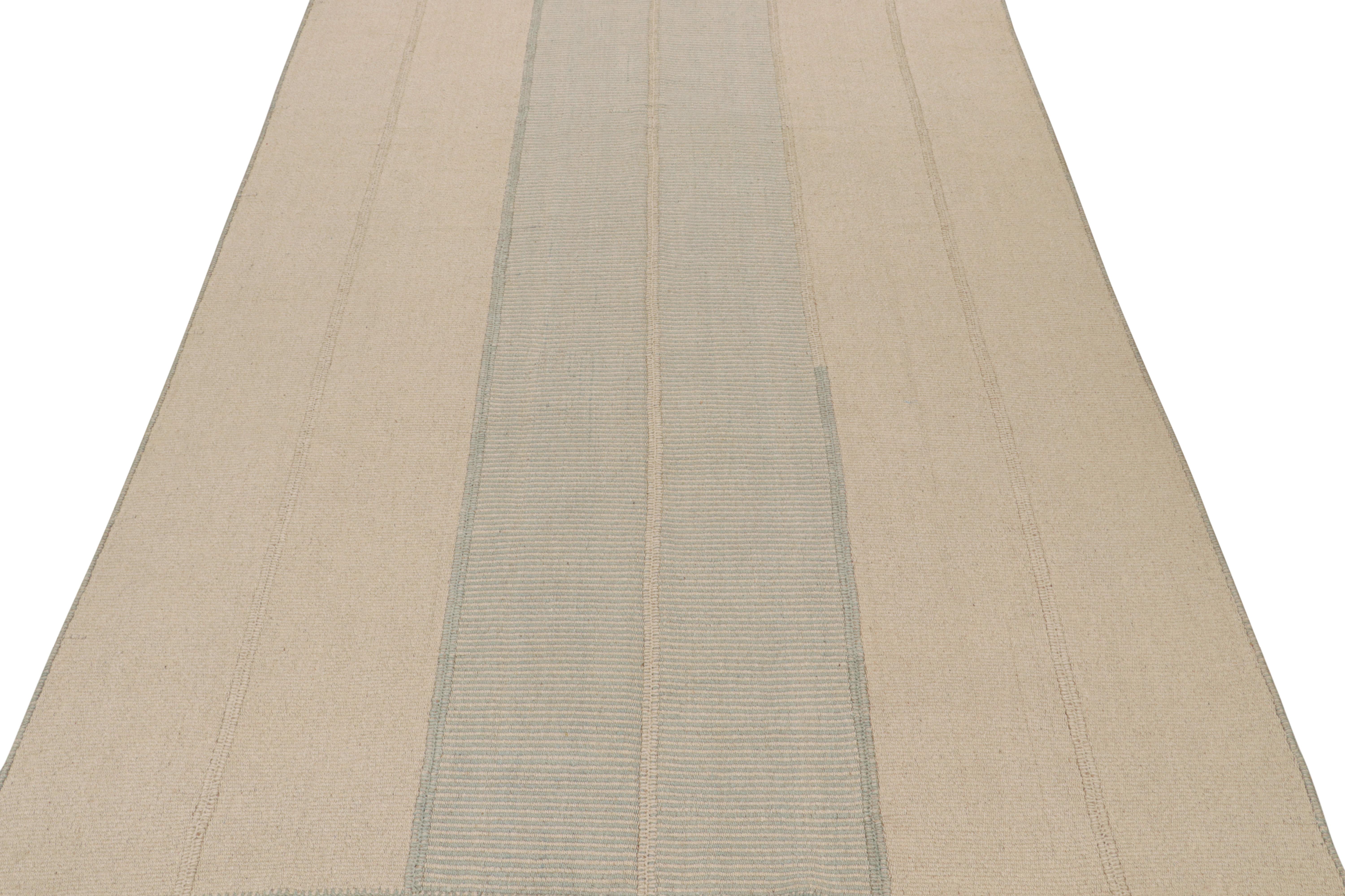 Hand-Woven Rug & Kilim’s Contemporary Kilim in Blue & Beige For Sale
