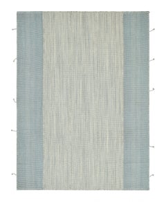 Rug & Kilim’s Contemporary Kilim in Blue Textural Stripes, White and Gray Accent