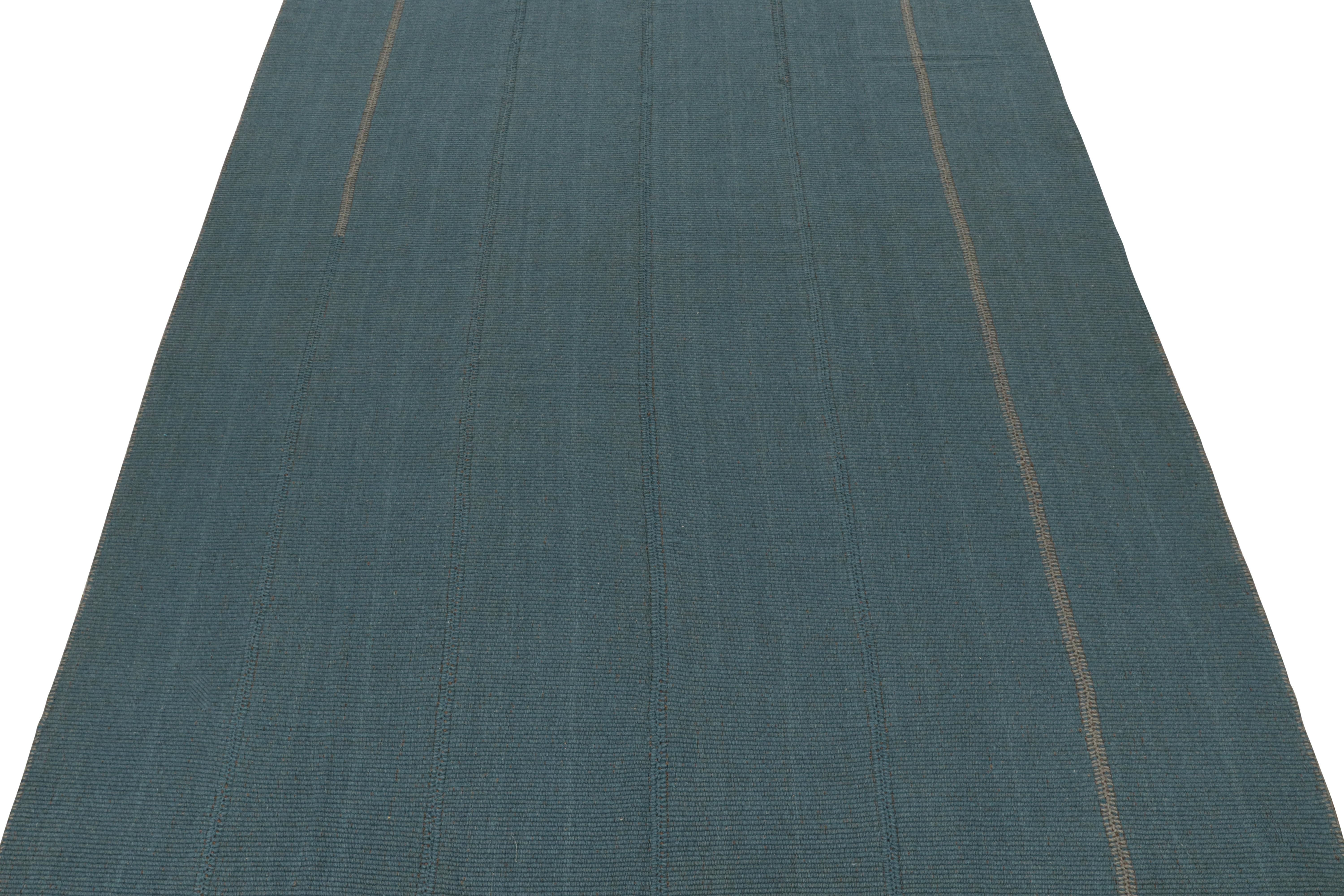 Hand-Woven Rug & Kilim’s Contemporary Kilim in Blue with Gray Accents  For Sale
