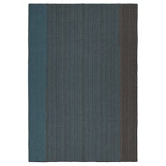 Rug & Kilim’s Contemporary Kilim in Blue with Gray Stripes and Brown Accents