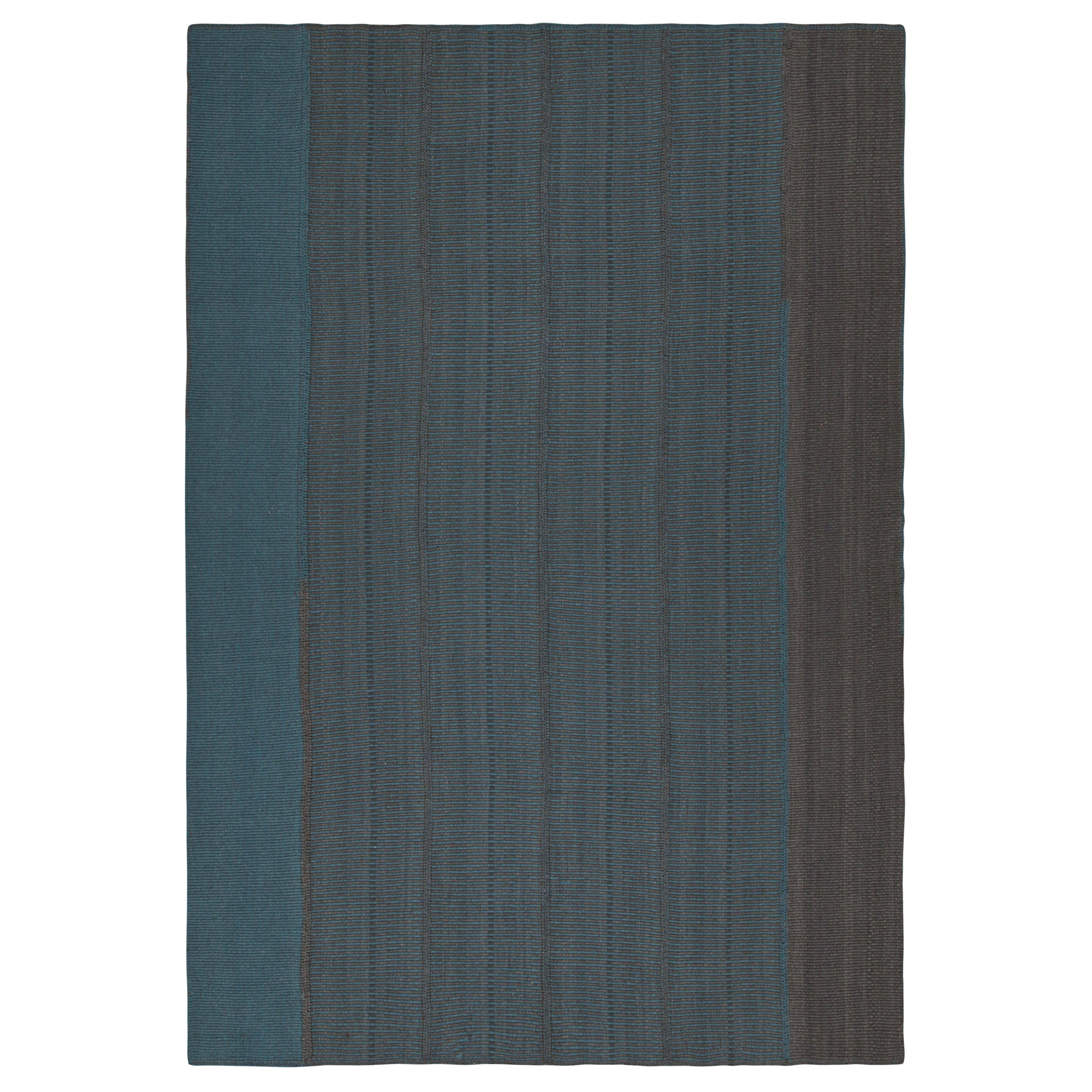 Rug
Kilim - Kilim contemporaneo in blu con strisce grigie e accenti marroni