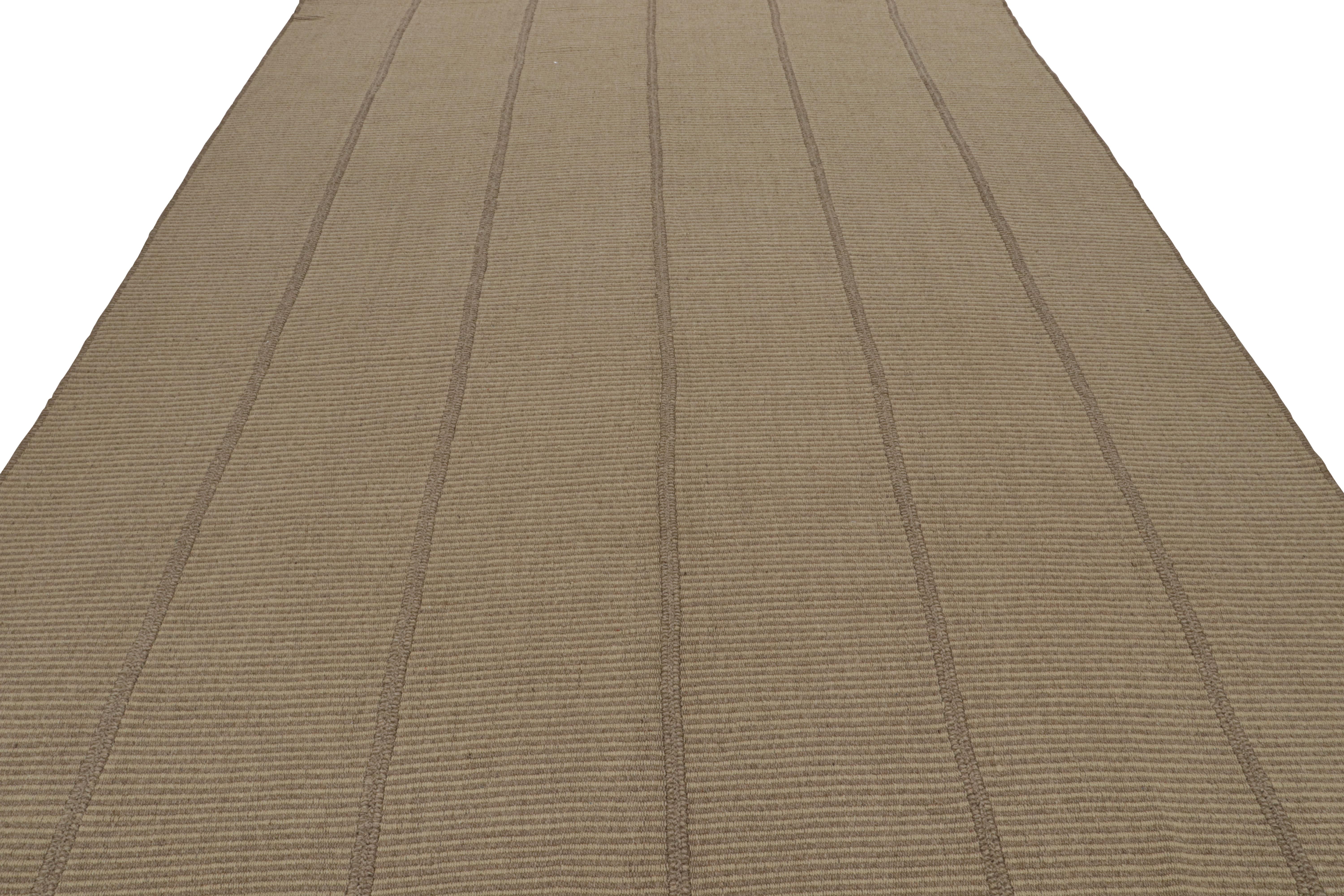 Modern Rug & Kilim’s Contemporary Kilim in Brown Accents, with Textural Stripes For Sale