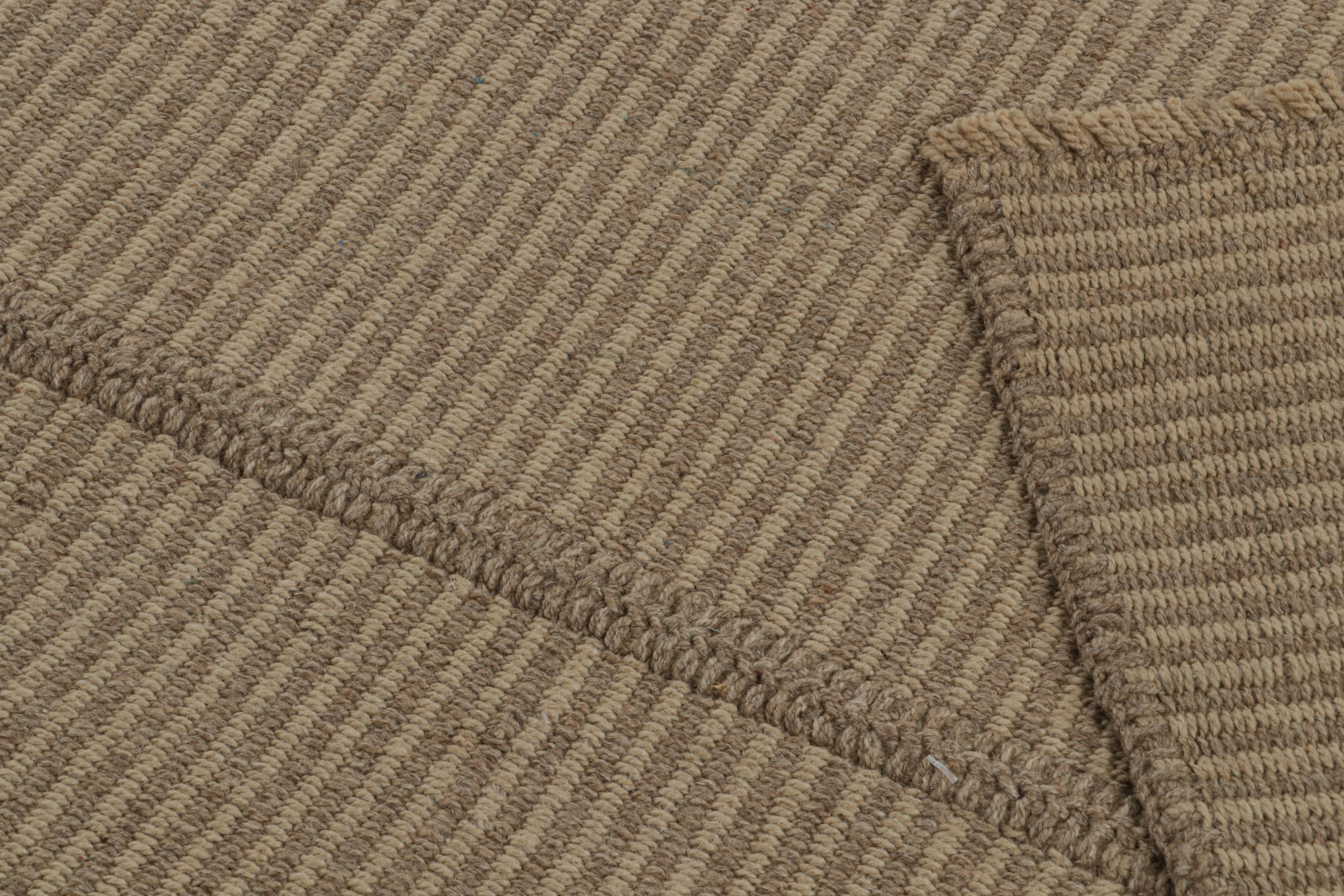 Wool Rug & Kilim’s Contemporary Kilim in Brown Accents, with Textural Stripes For Sale