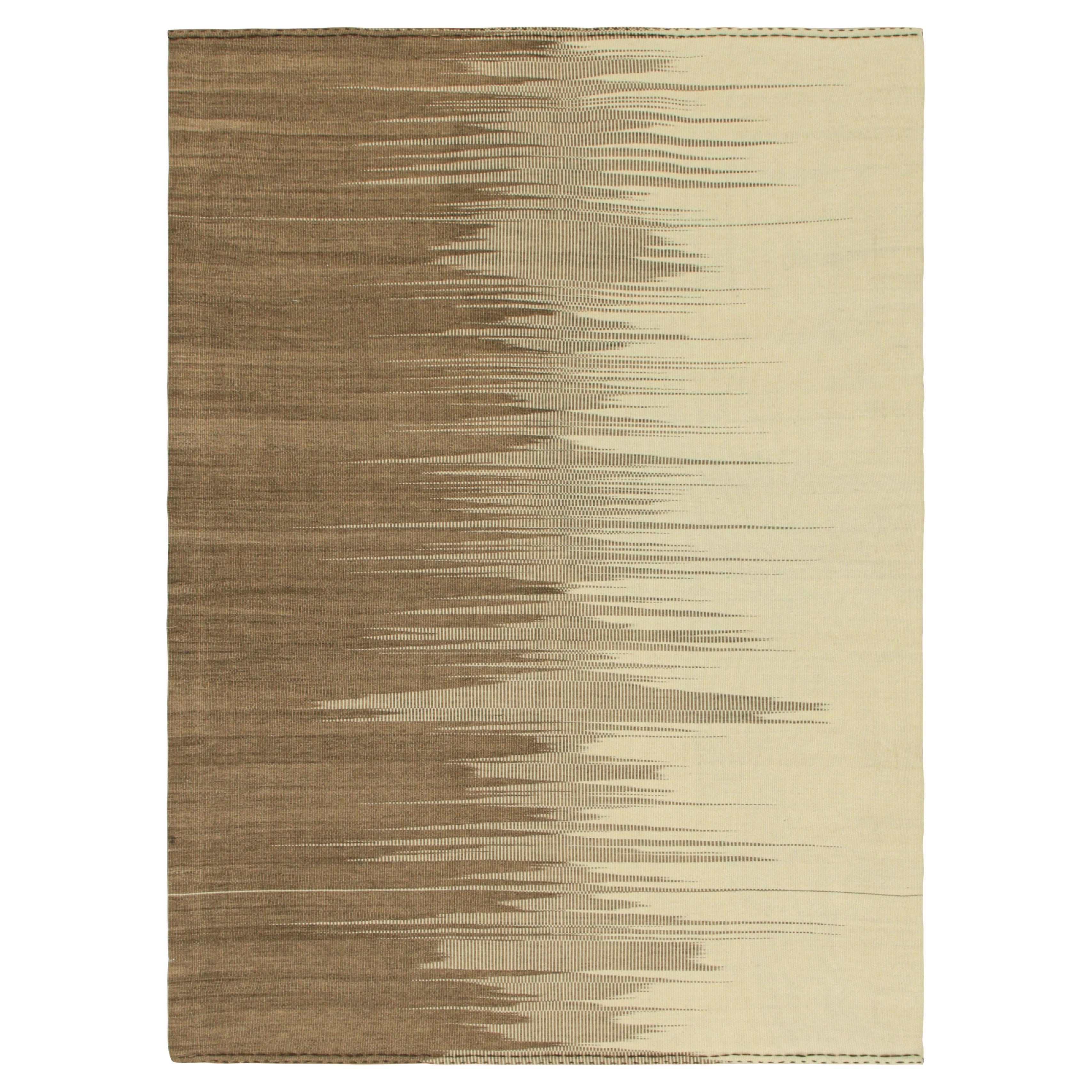Rug & Kilim’s Contemporary Kilim in Brown and Cream Stripes & Geometric Patterns