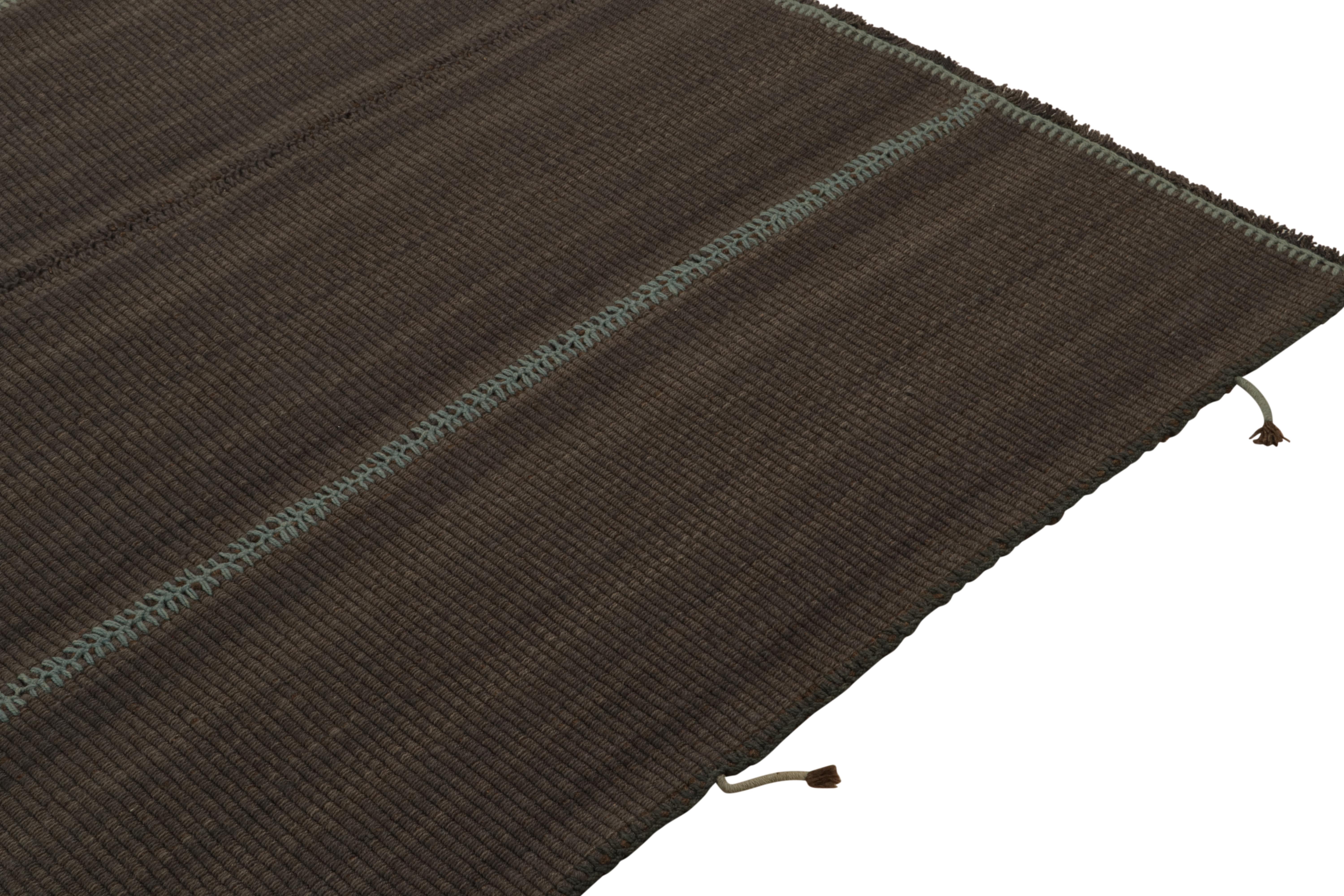 Hand-Knotted Rug & Kilim’s Contemporary Kilim in Brown & Grey Panel Woven Style For Sale