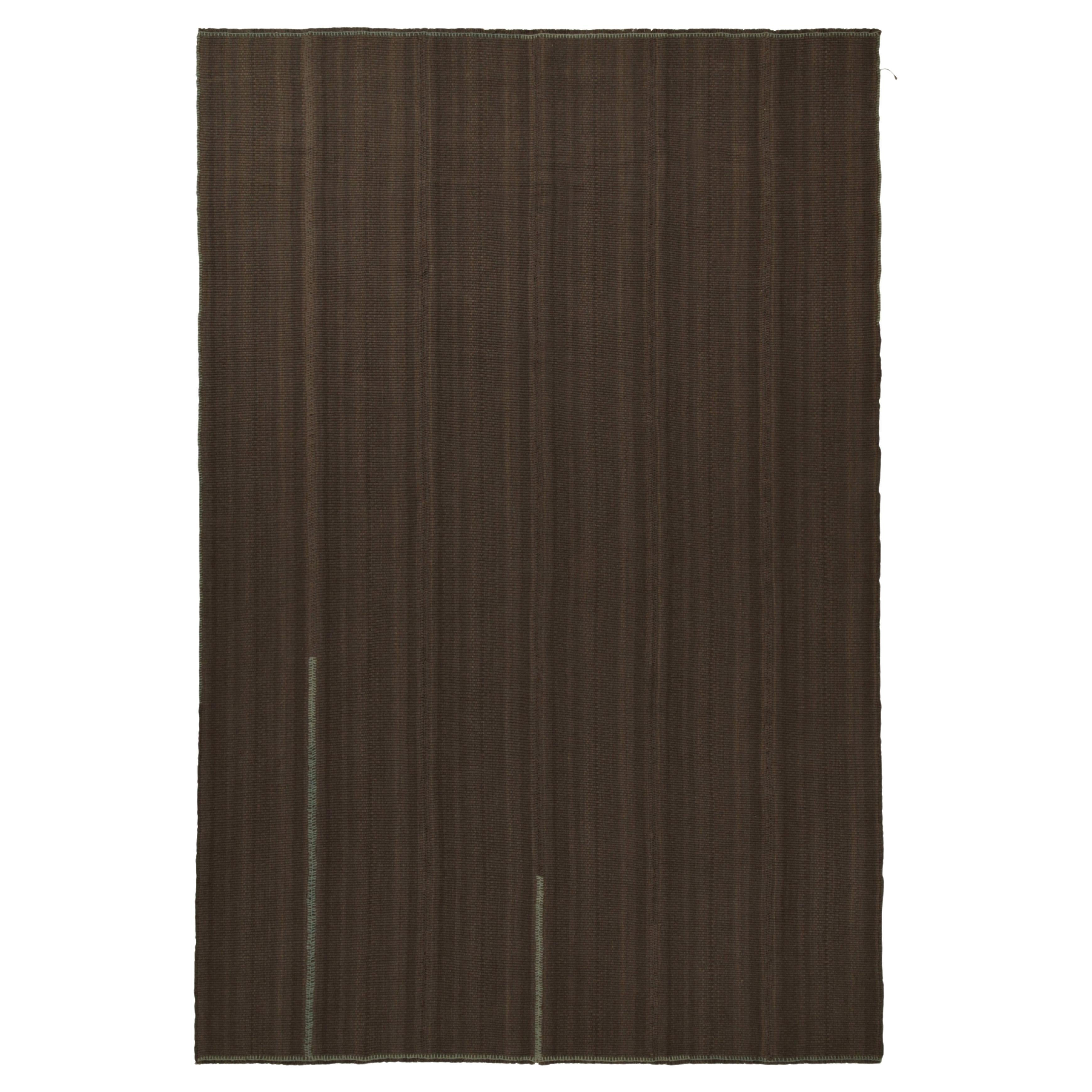 Rug & Kilim’s Contemporary Kilim in Brown & Grey Panel Woven Style For Sale