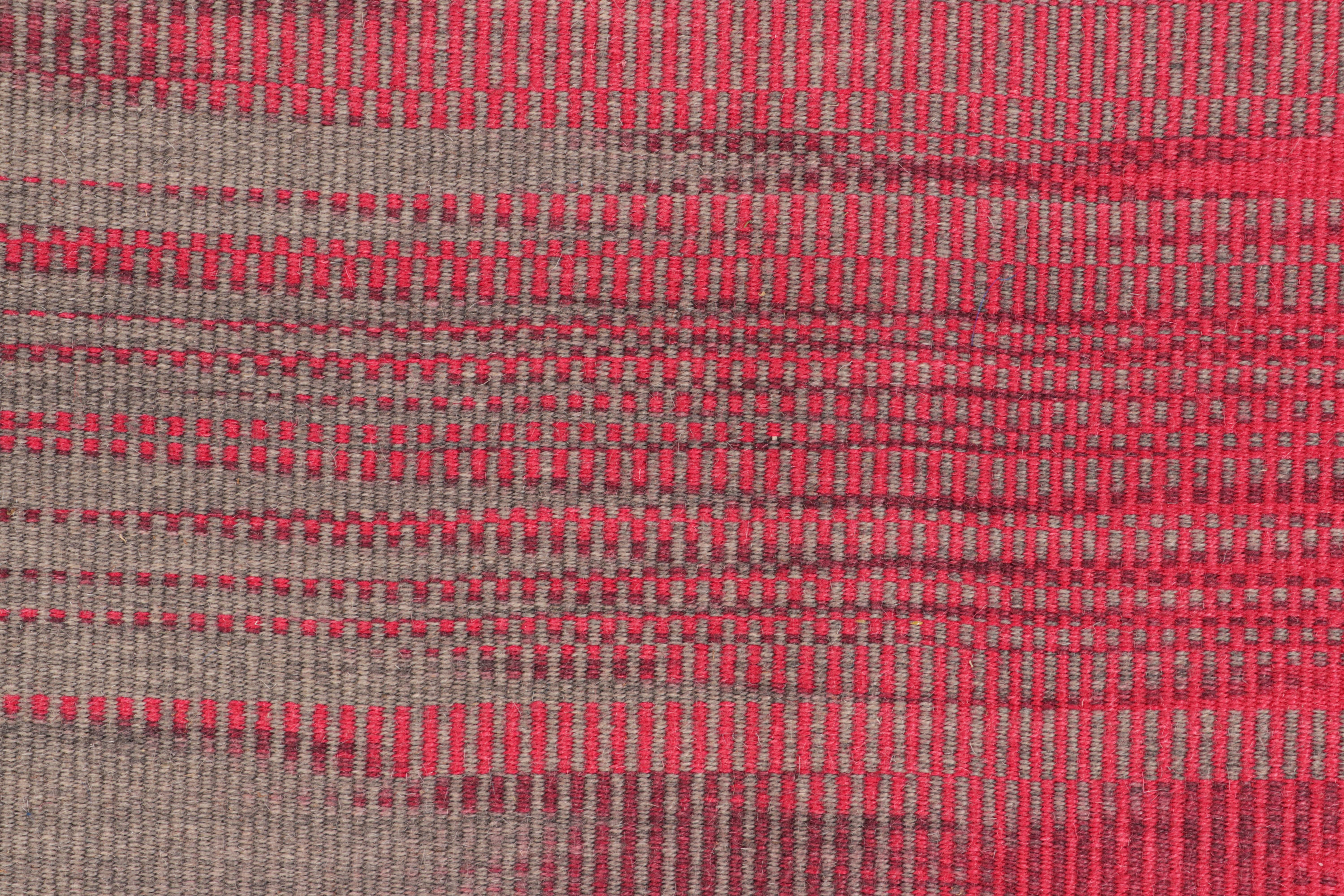Modern Rug & Kilim’s Contemporary Kilim in Brown & Pink Stripes & Geometric Patterns For Sale
