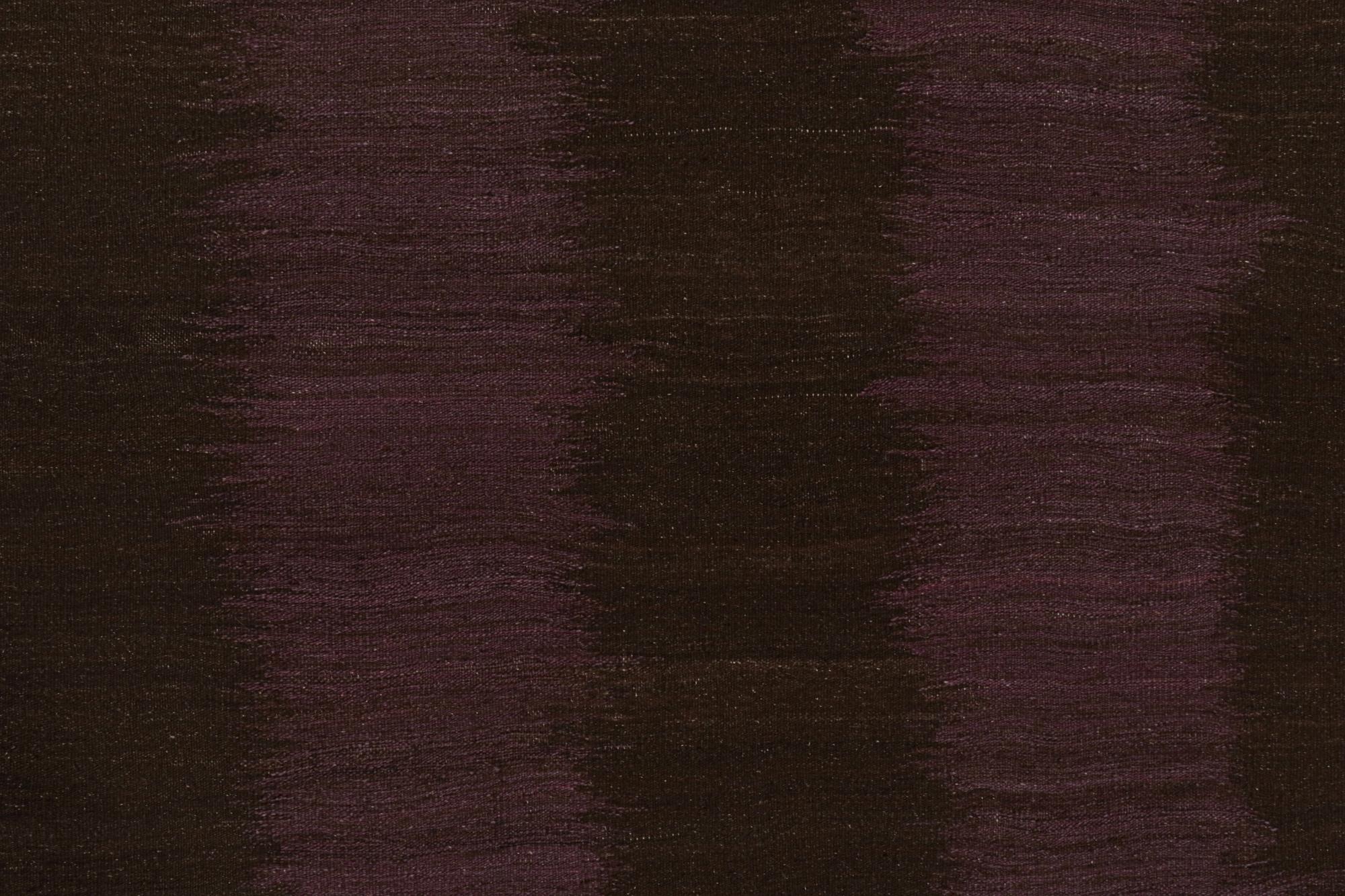 Wool Rug & Kilim’s Contemporary Kilim in Brown with Aubergine Patterns For Sale