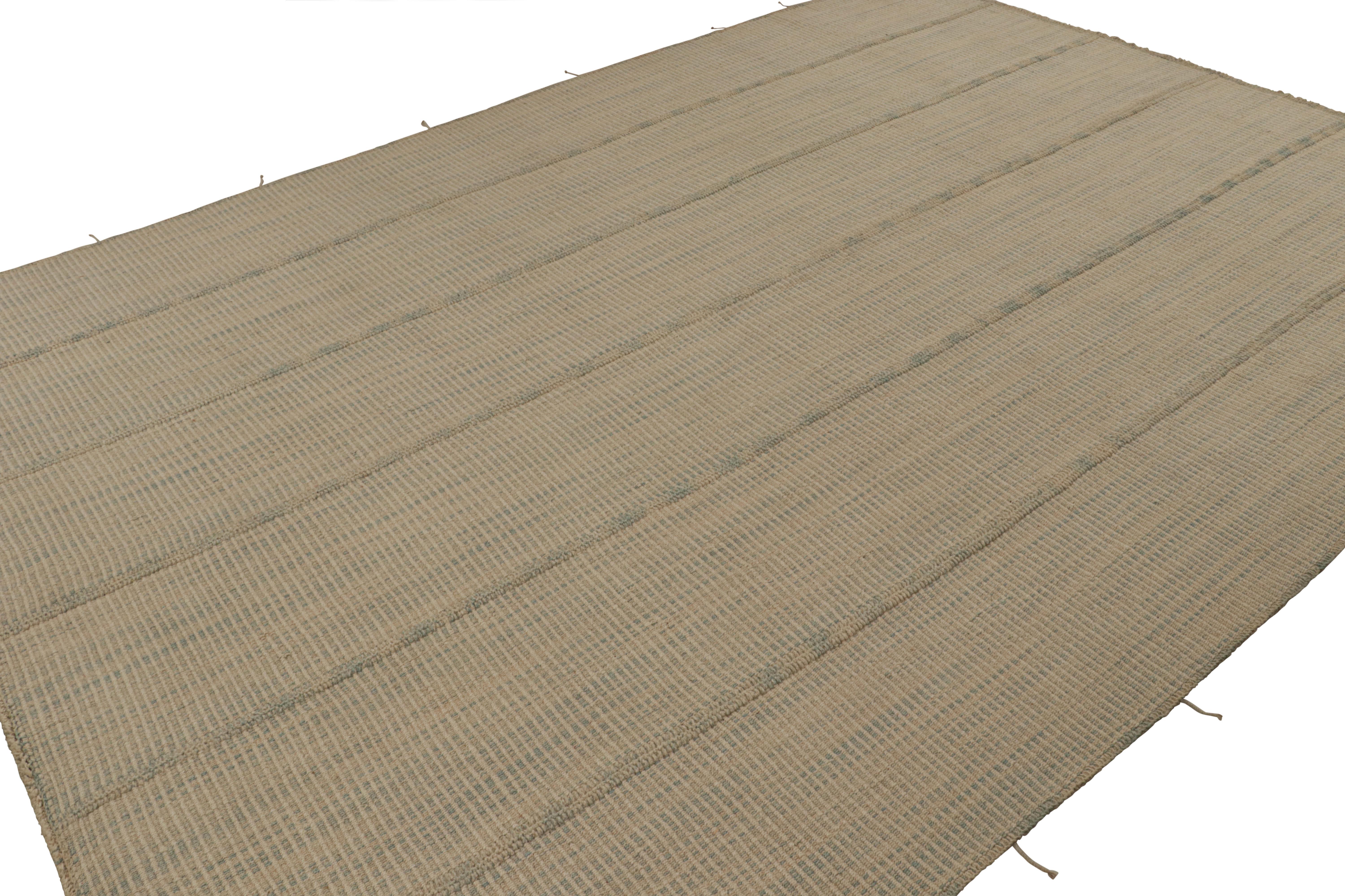 Handwoven in wool, a 10×14 Kilim in Brown with Beige accents, from a bold new line of contemporary flatweaves, ‘Rez Kilim’, by Rug & Kilim.

On the design: 

Connoting a modern take on classic panel-weaving, our latest “Rez Kilim” enjoys brown and