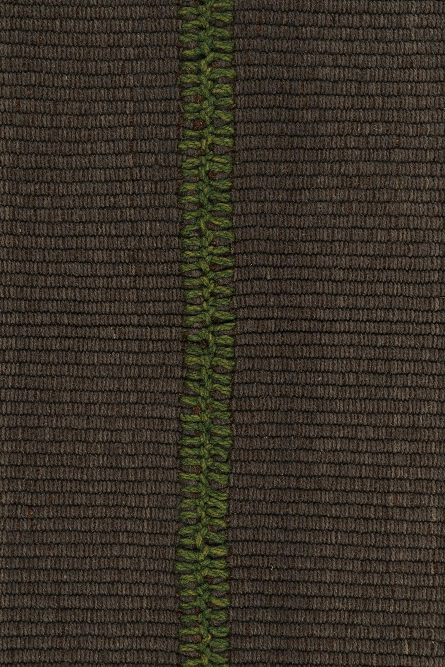 Rug & Kilim’s Contemporary Kilim in Brown with Green Accents In New Condition For Sale In Long Island City, NY