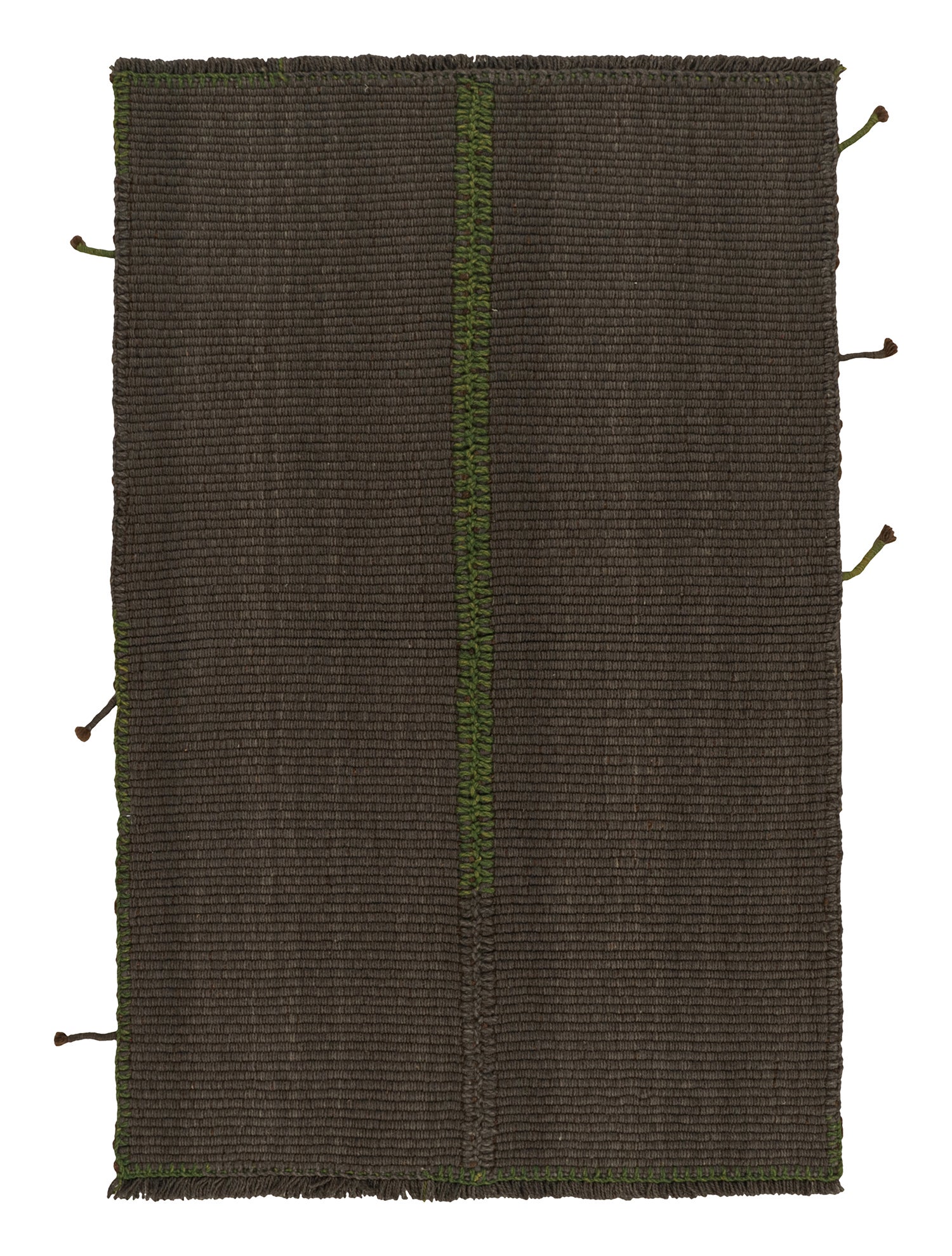Rug & Kilim’s Contemporary Kilim in Brown with Green Accents For Sale